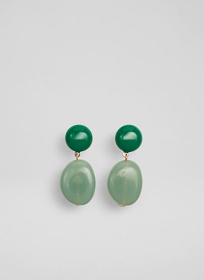 Ember Green Acrylic Stone-Like Drop Earrings, Green