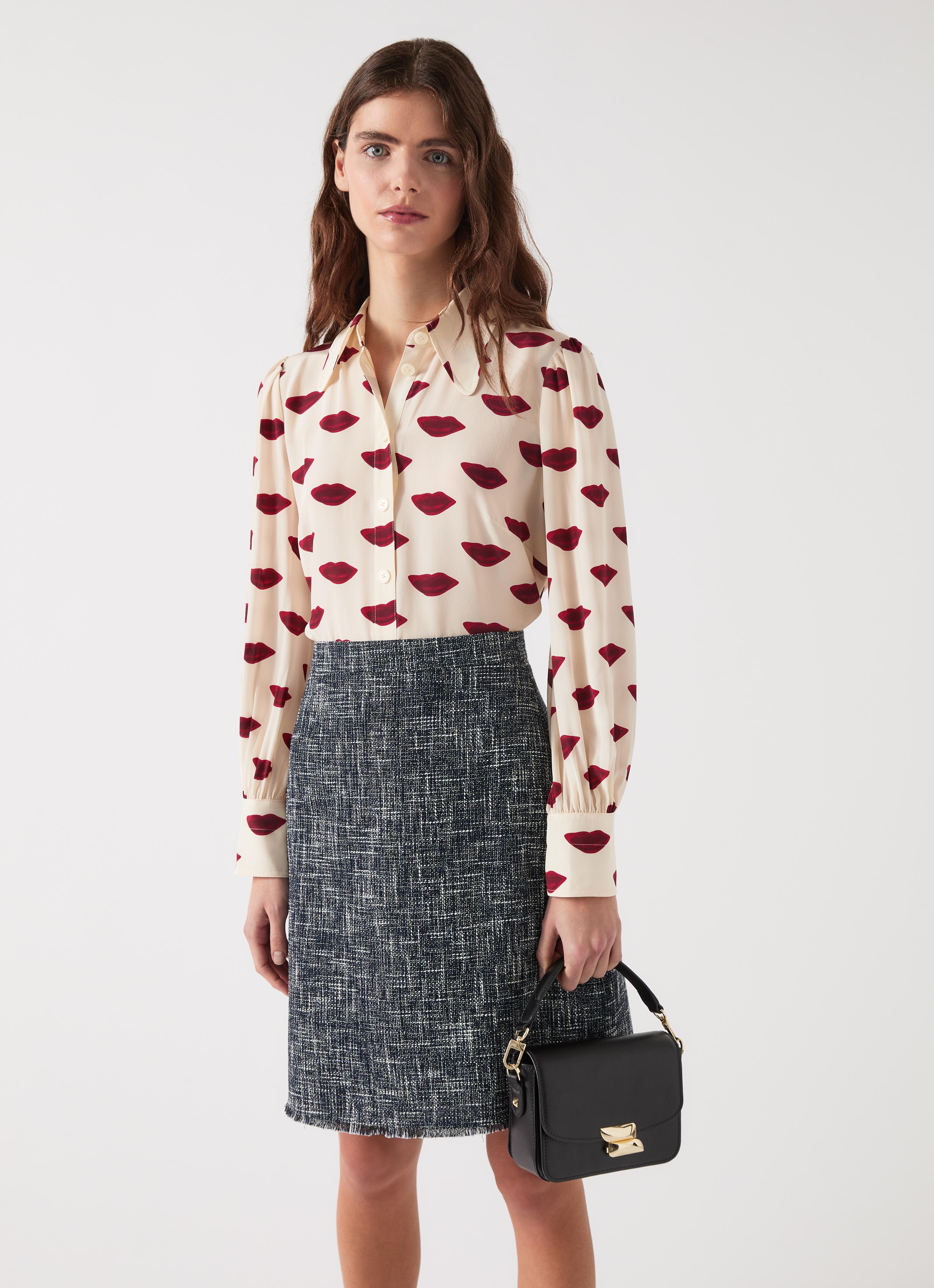 Suzie Indigo & Black & Cream Cotton Blend Pencil Skirt