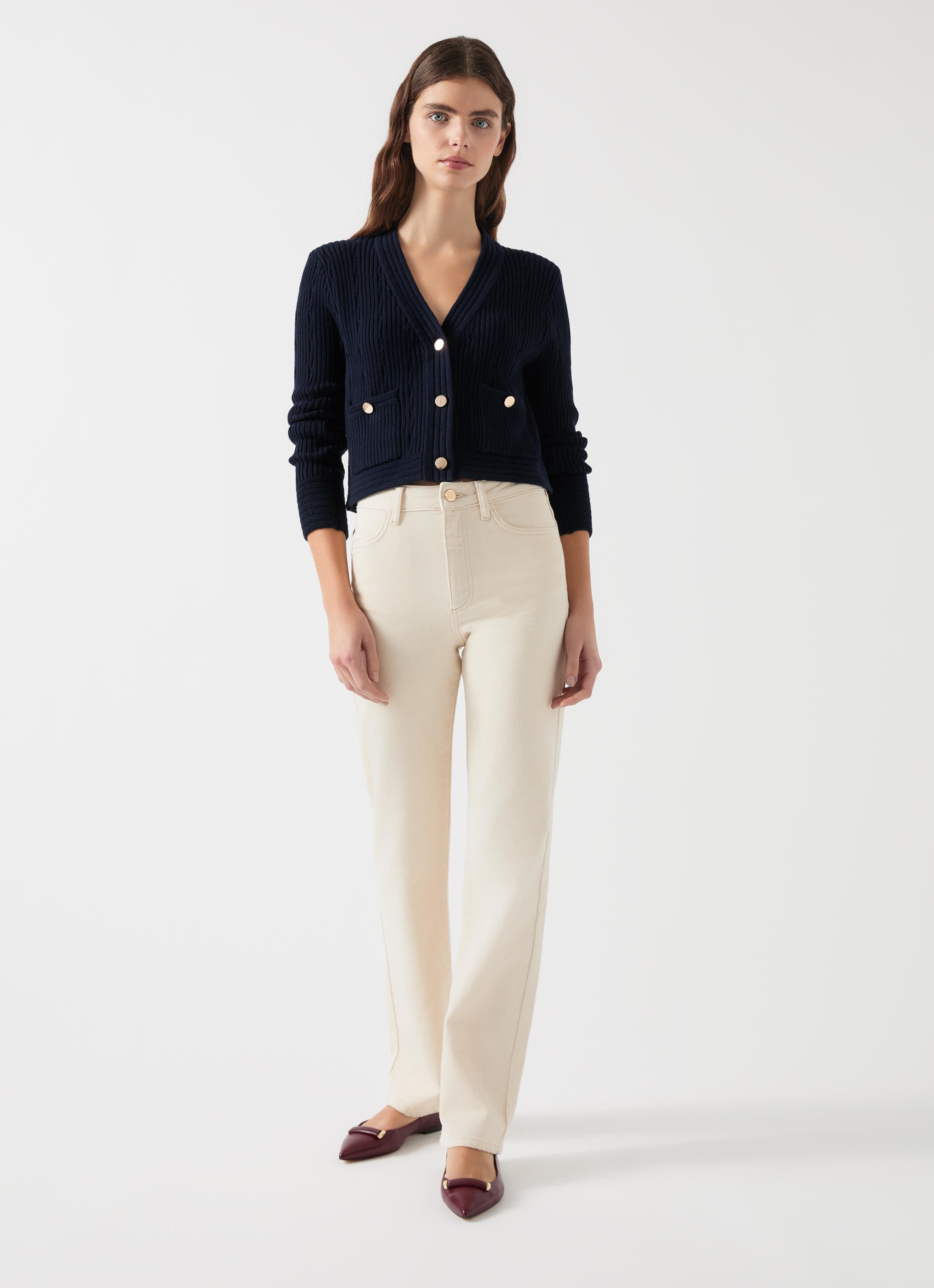 Clara Cream Cotton Straight Leg Jean