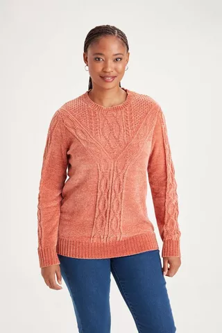 RUST CABLE KNIT PULLOVER