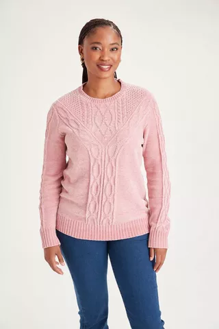 PINK CABLE KNIT PULLOVER