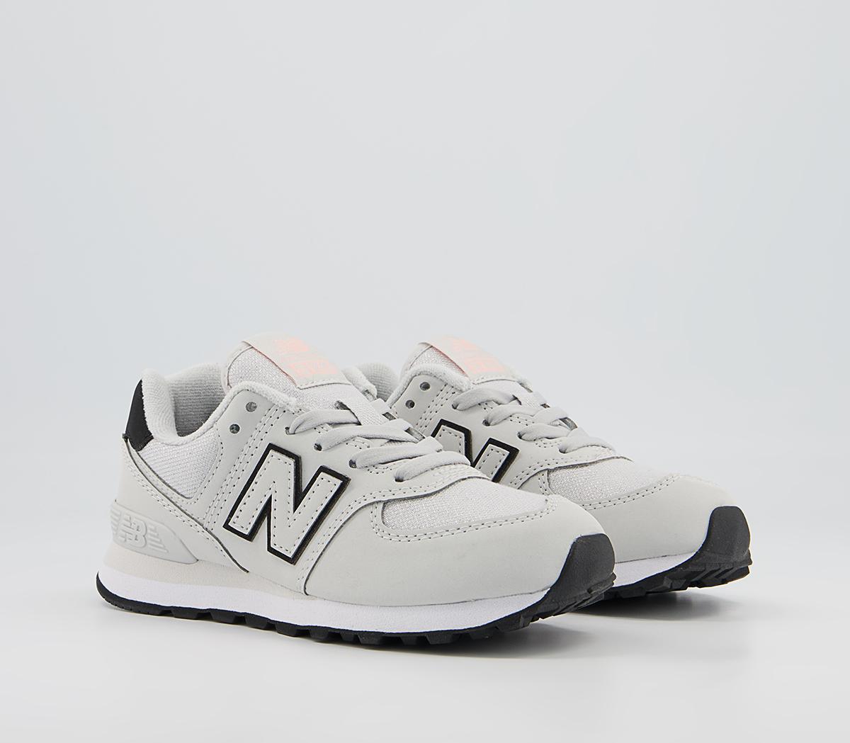 New Balance 574 Kids Trainers White Black Rubber, 12 Youth