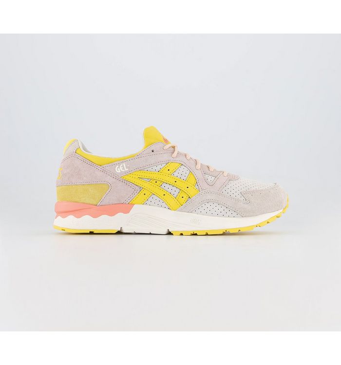 Asics Gel Lyte V Mens Light Pink And Yellow Nubuck Leather Trainers, Size: 8