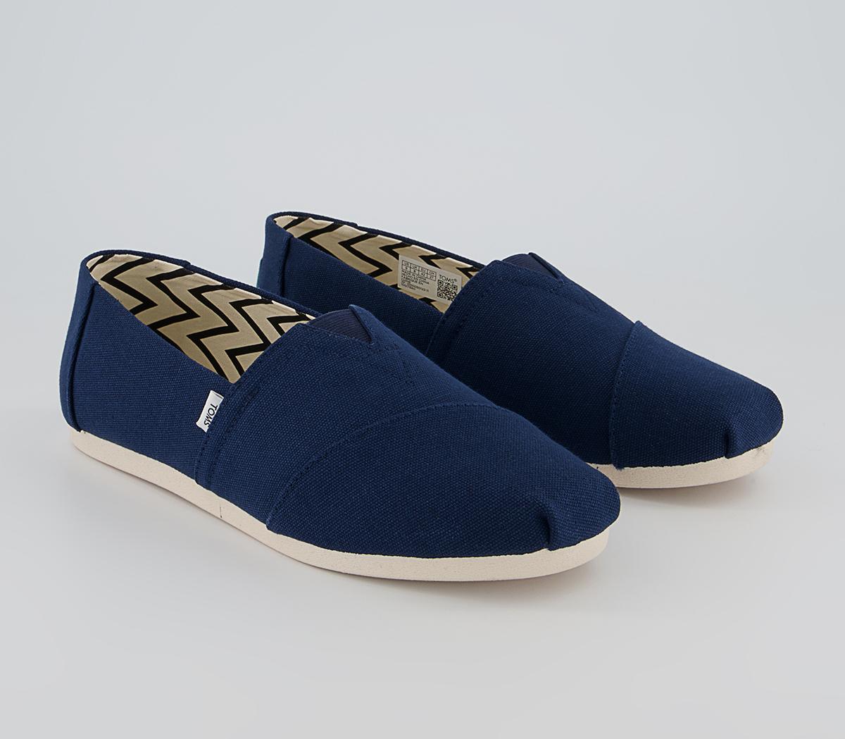 TOMS Mens Classic Alpargata Slip Ons Navy Recycled Cotton Canvas In Blue, 6