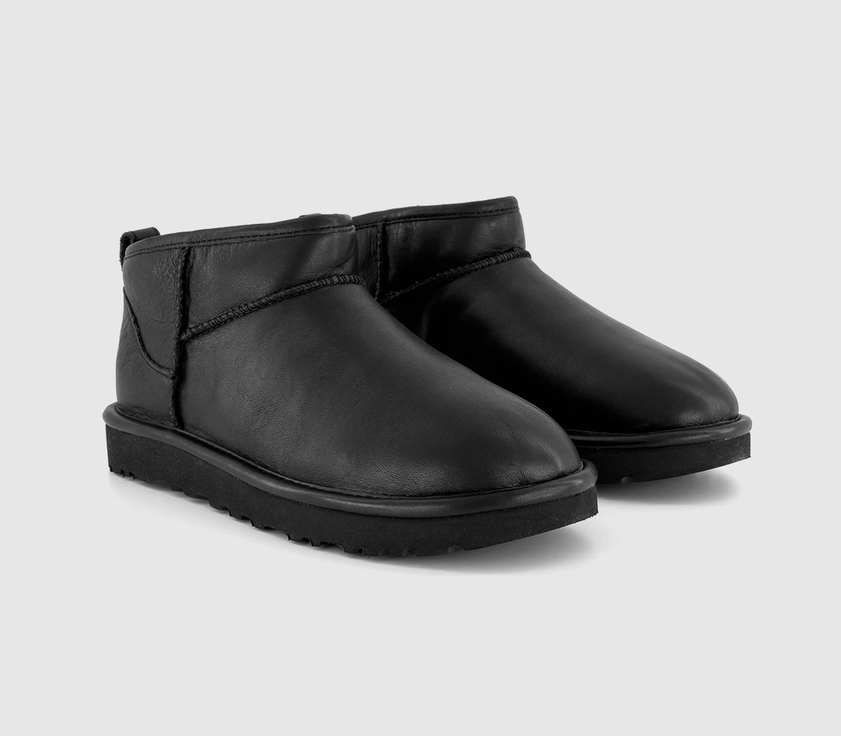 UGG Womens Classic Ultra Mini Boots Black Leather, 4