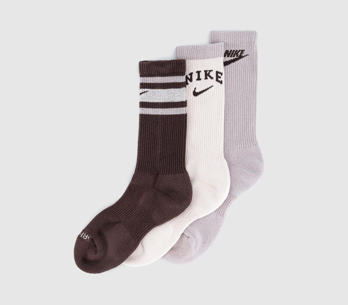 Nike Crew Socks 3 Pairs Purple Brown Multi, S