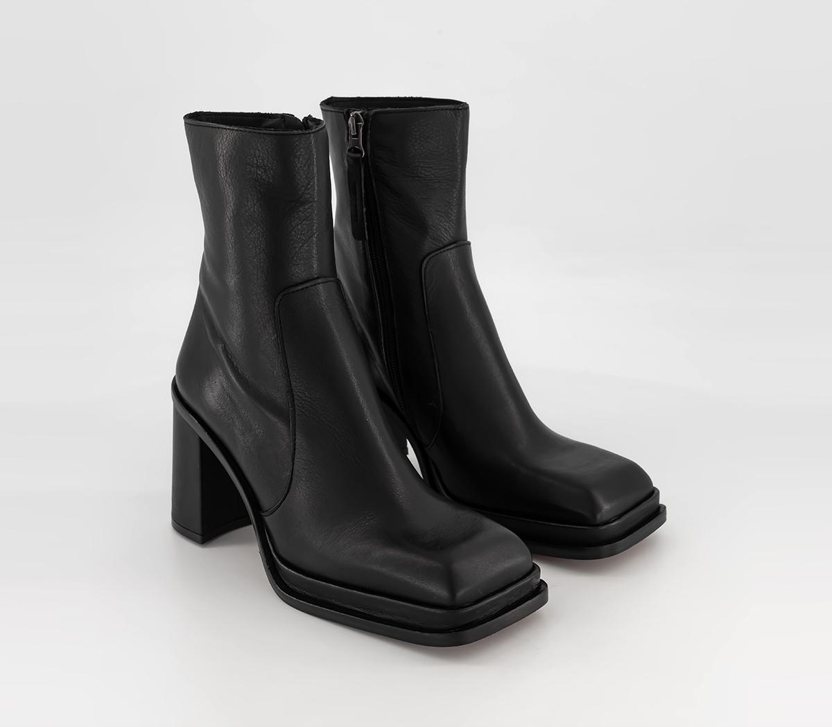 OFFICE Studio Womens Aslan Square Toe Heel Boots Black Leather, 7