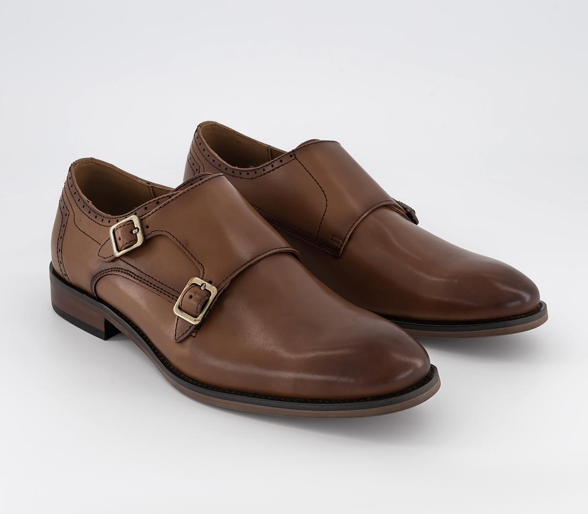 OFFICE Mens Maverick Plain Roundtoe Double Monk Shoes Tan Leather, 9