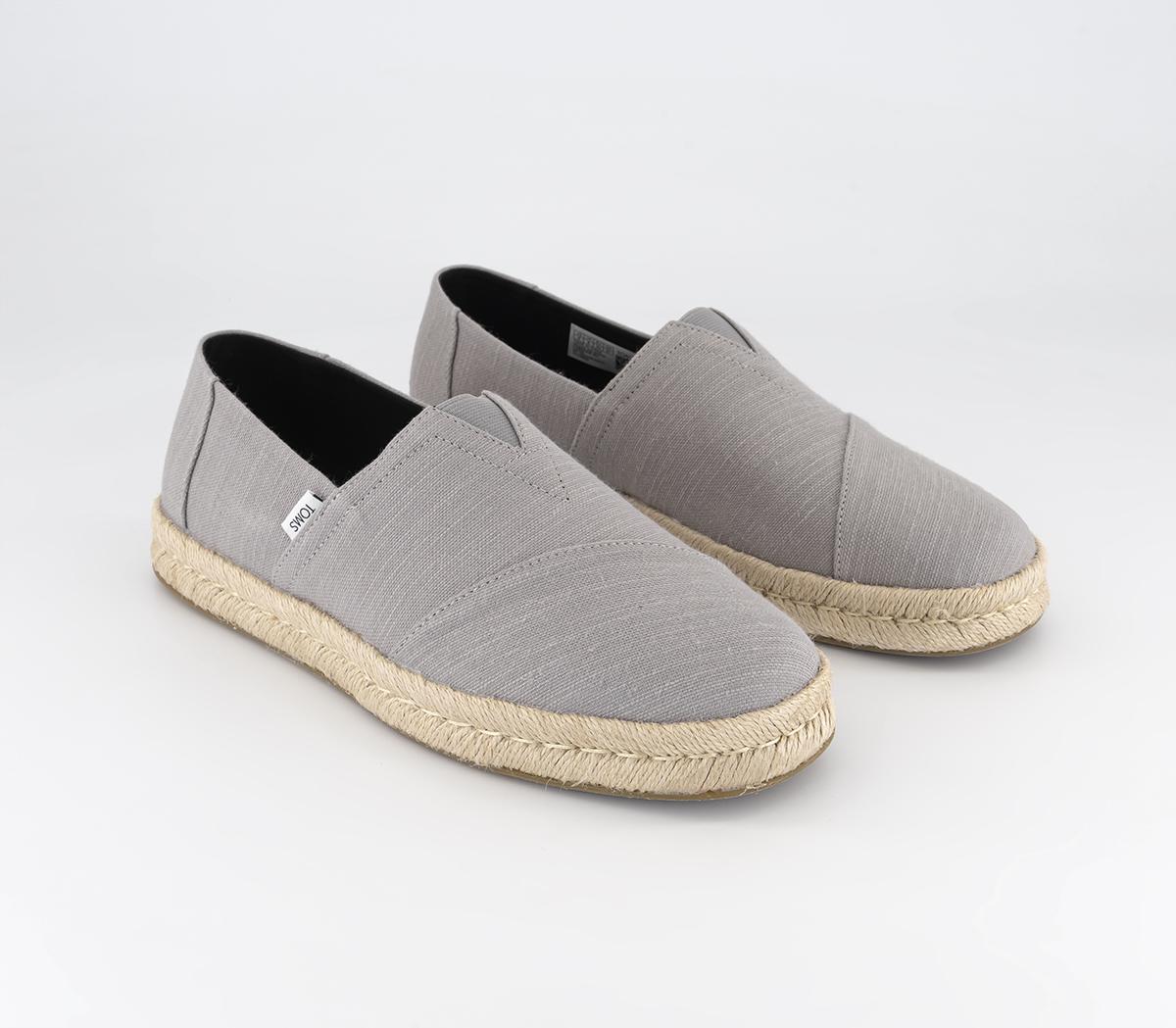 TOMS Mens Alpargata Rope 2.0 Slip Ons Drizzle Grey Recycled Cotton Slubby Woven, 11
