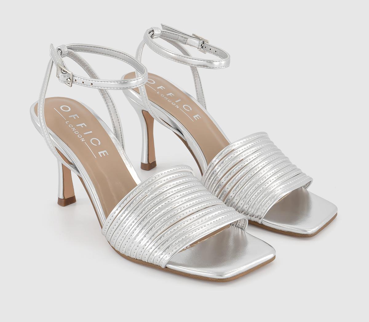 OFFICE Womens Mimosa Strappy Heeled Sandals Silver, 4
