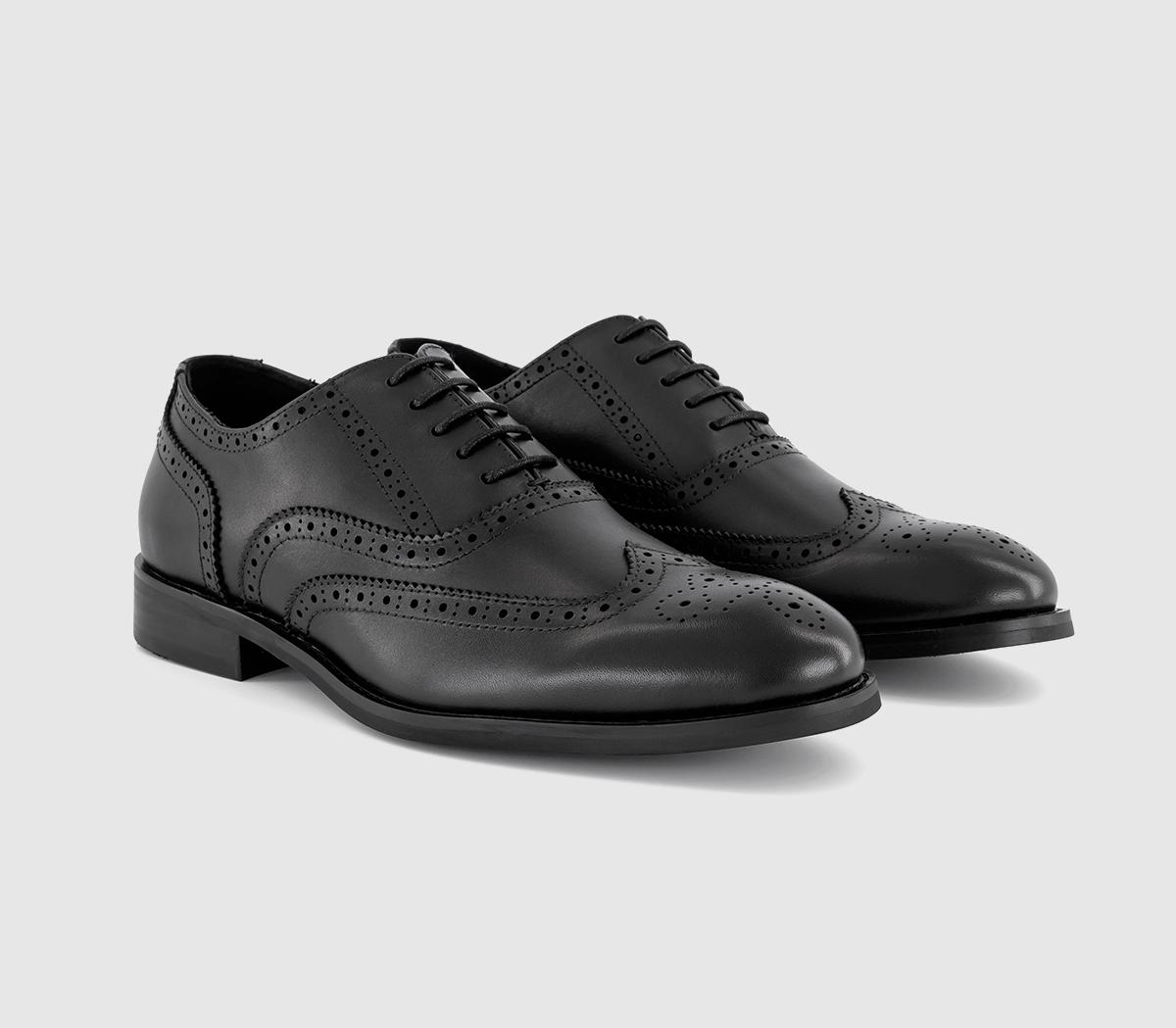 OFFICE Mens Milton Oxford Brogue Shoes Black Leather, 8