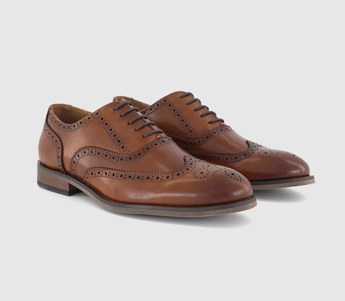 OFFICE Mens Milton Oxford Brogue Shoes Tan Leather, 10