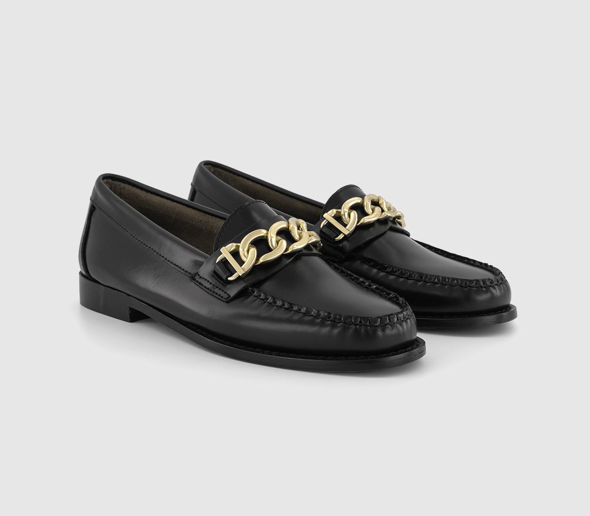 G. H Bass Weejun Womens Maxi Chain Loafers Black Leather Gold, 3