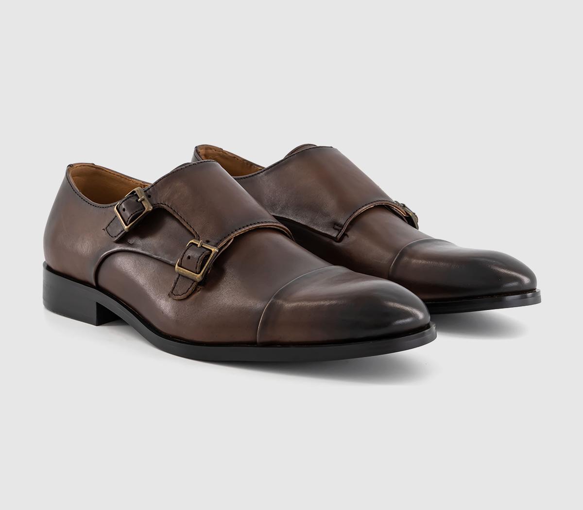 OFFICE Mens Mitre Toecap Monk Shoes Brown Leather, 10