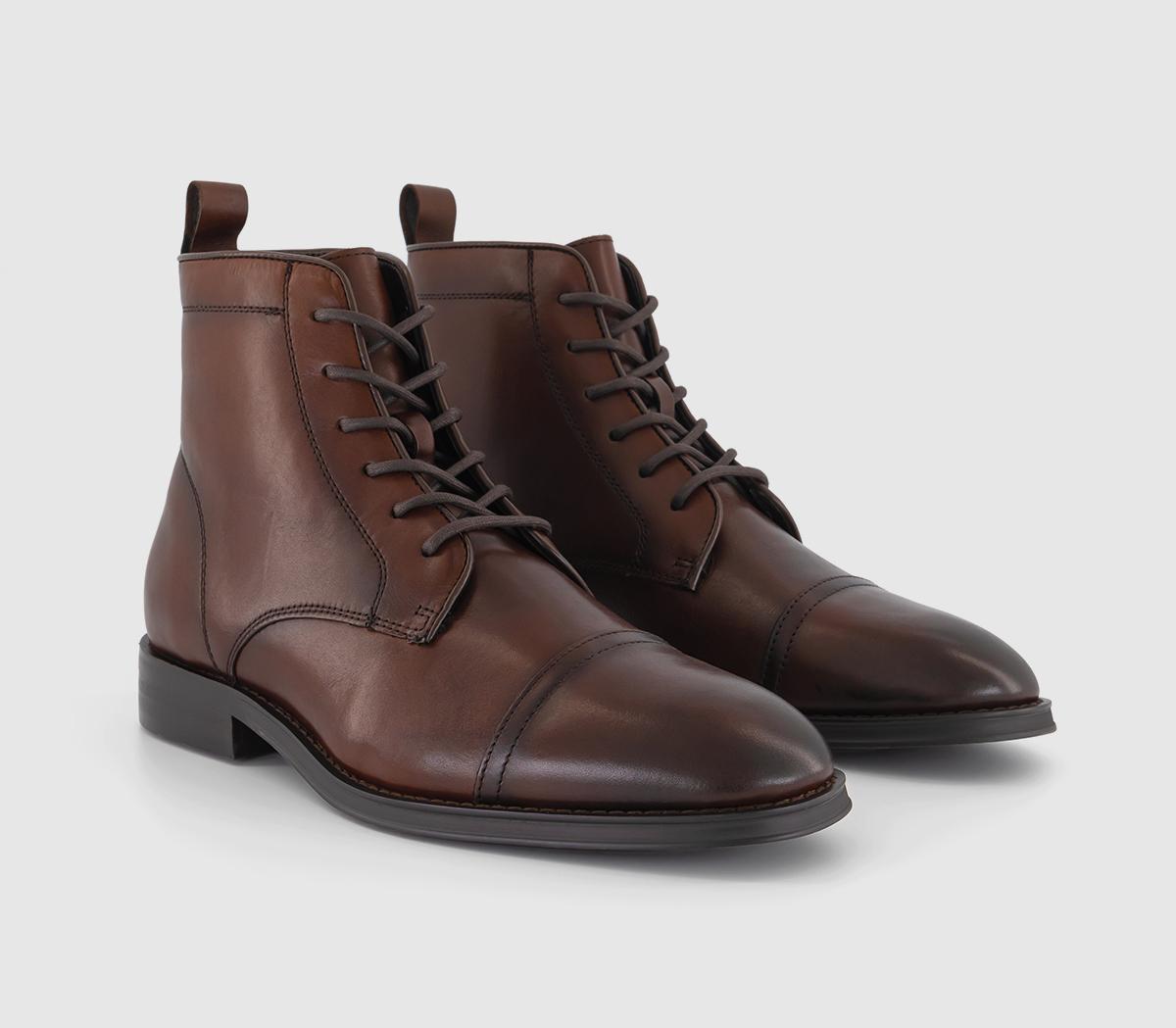 OFFICE Mens Berwick Smart Laceup Toecap Boots Chocolate Leather, 7