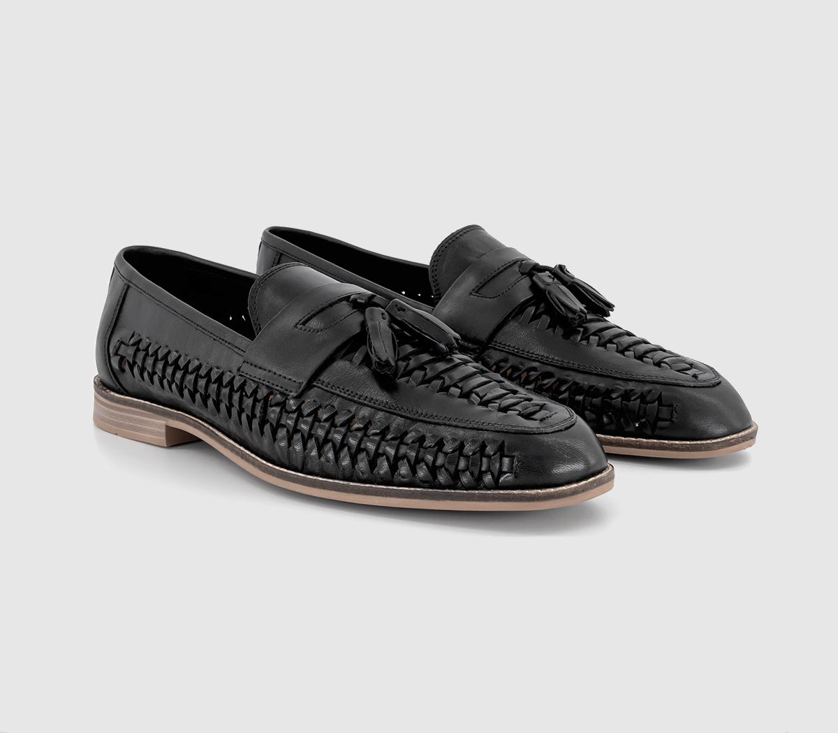 OFFICE Mens Clapham Tassel Woven Loafers Black Leather, 11