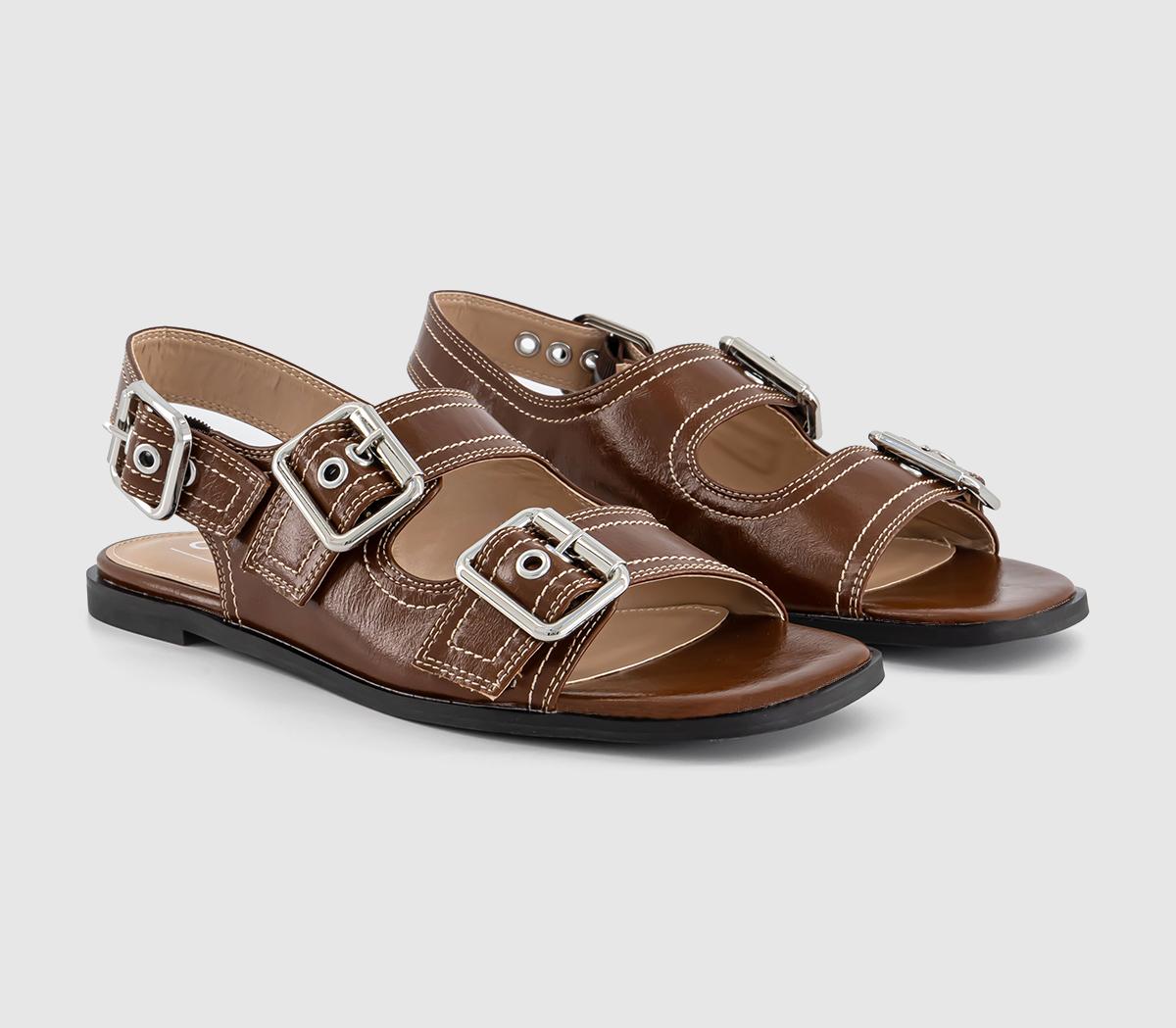 OFFICE Womens Stealth Double Buckle Contrast Stitch Sandals Brown, 3