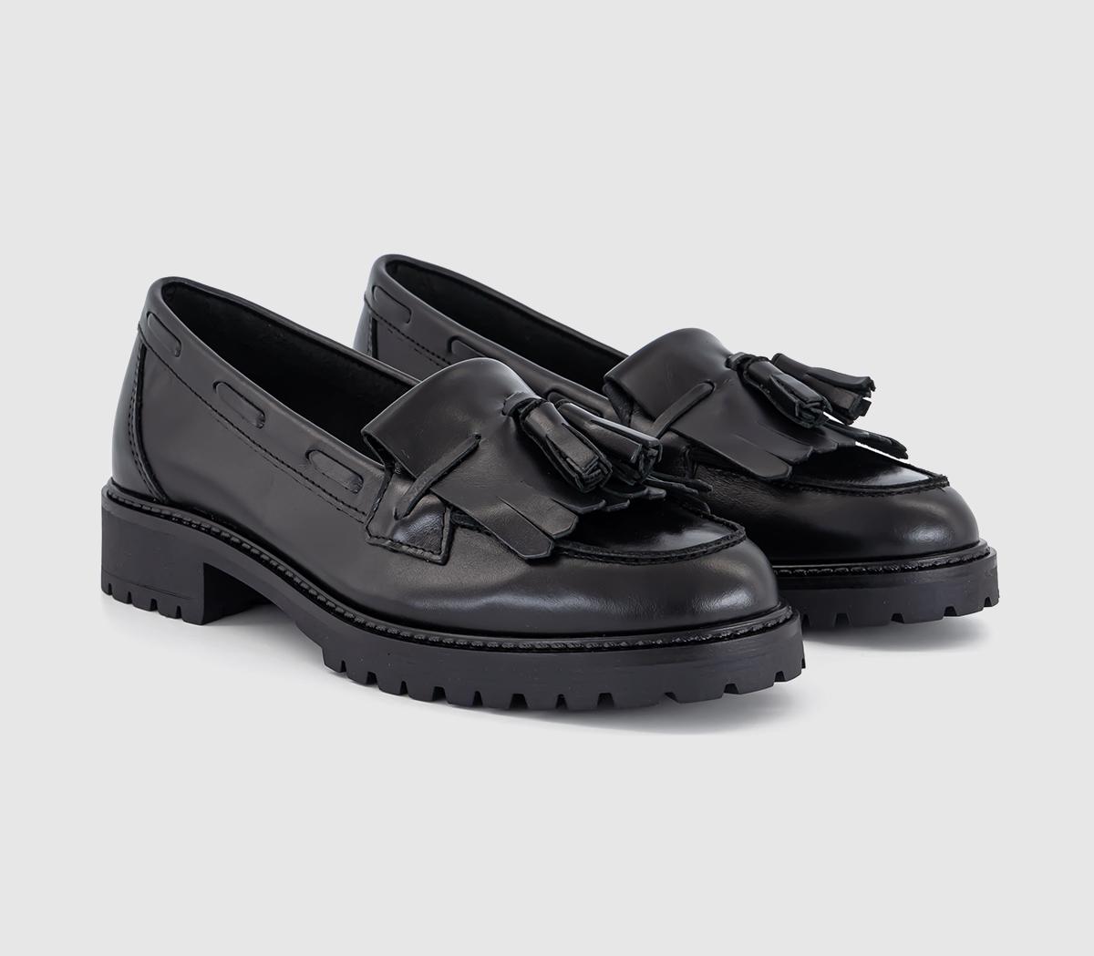 OFFICE Womens Frey Fringe Tassel Cleated Loafers Black Leather, 9