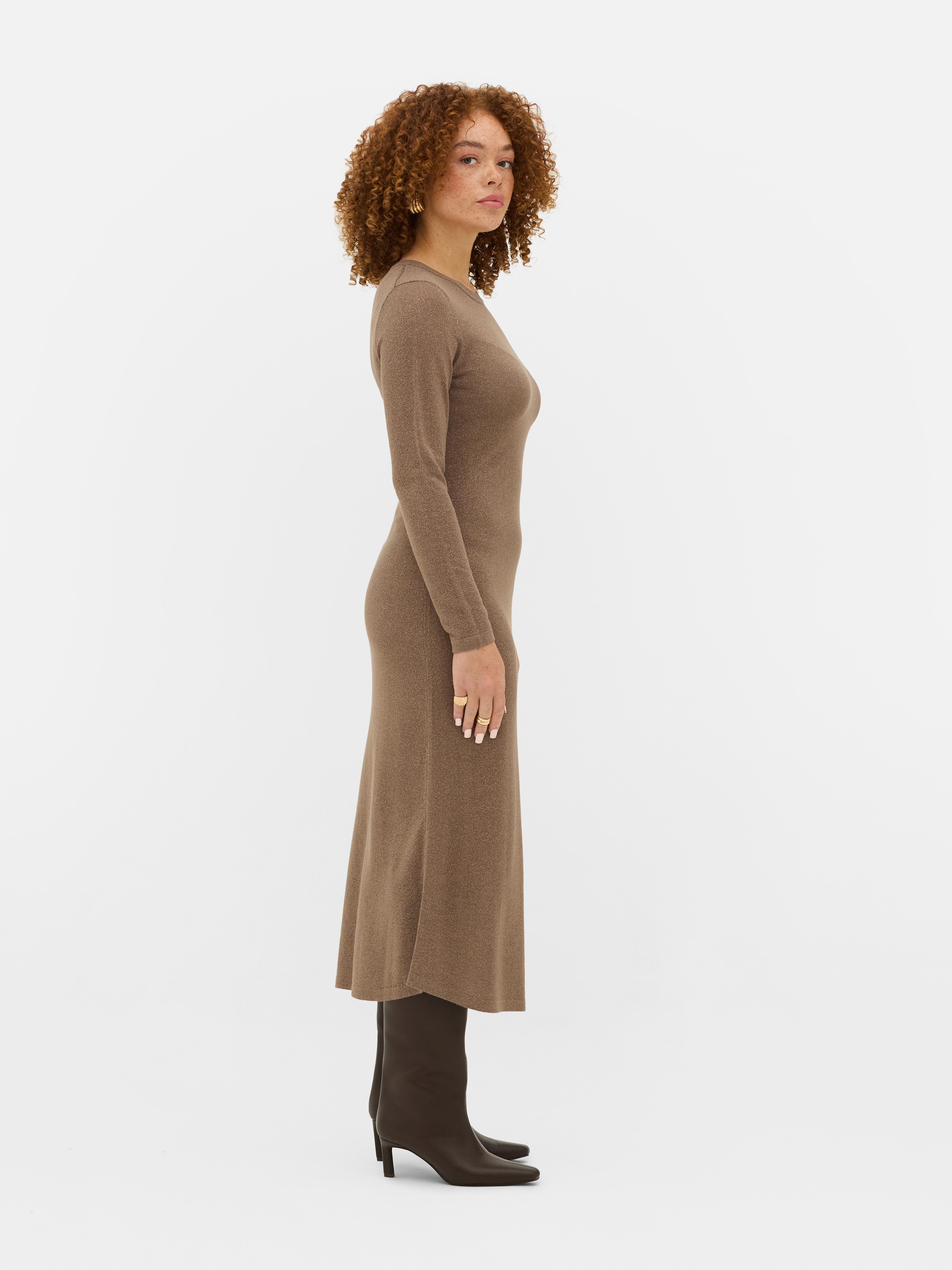 Robe mi longue scintillante à manches longues Bronze Femme Primark