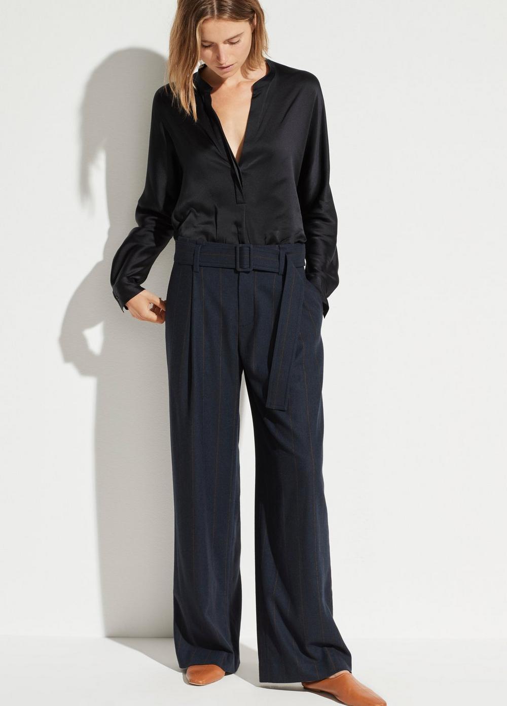 Belted Flannel Wide Leg Pant