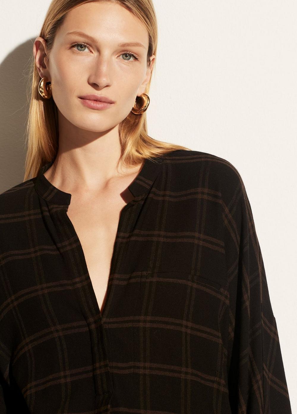 Vince - Shadow plaid band collar pullover