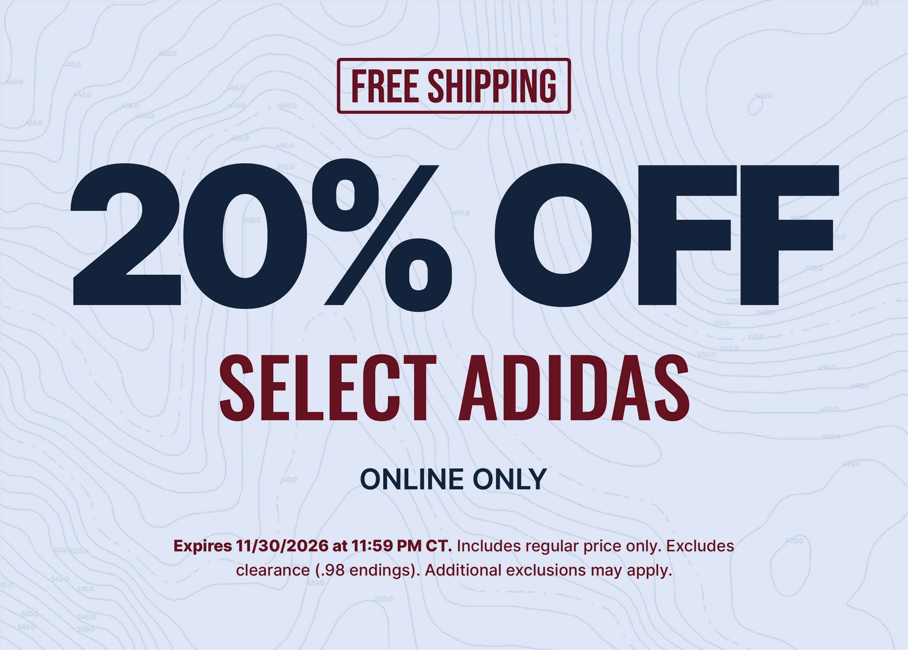 20% off select adidas styles with free shipping, online only.