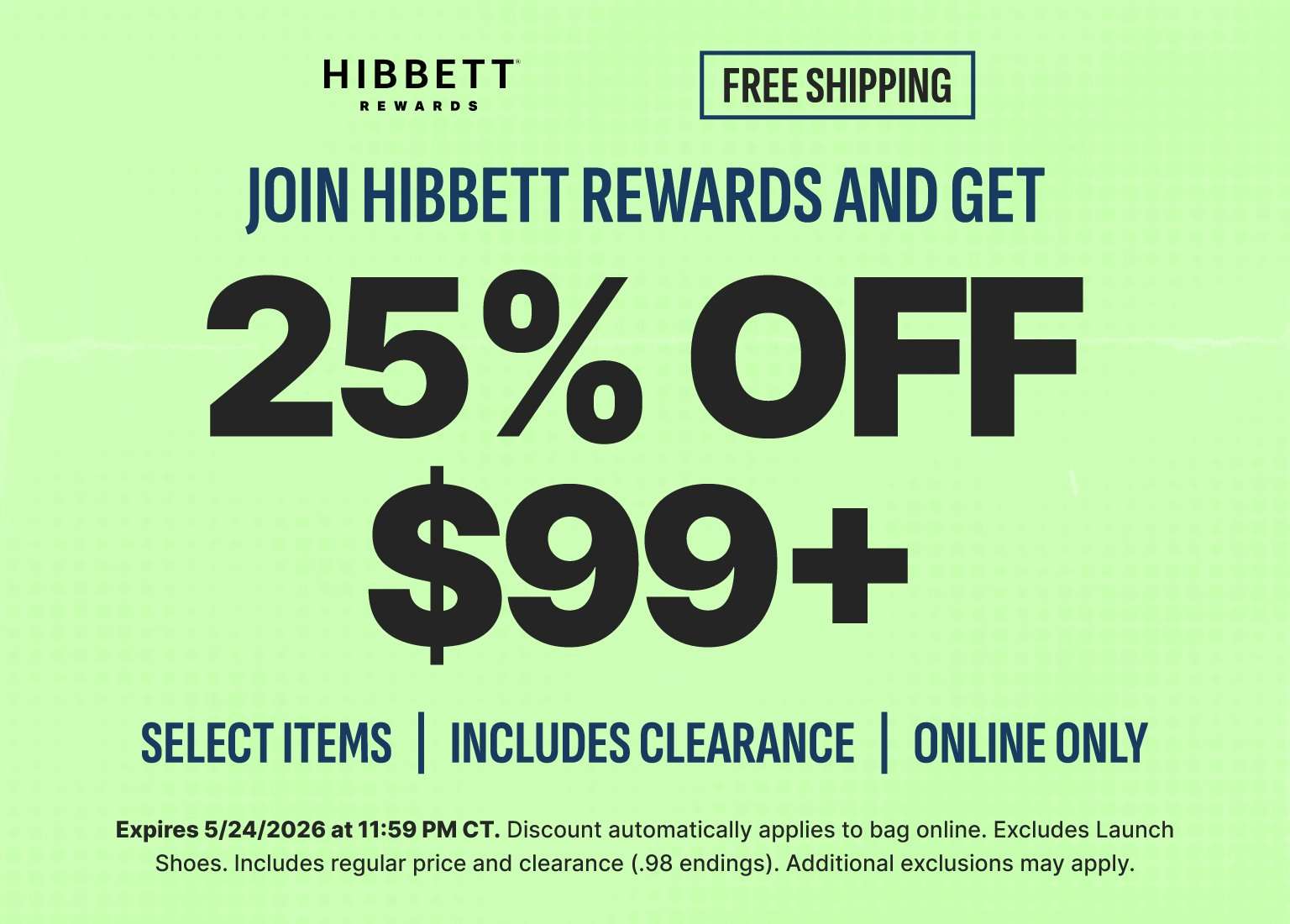 Hibbett Rewards promotional banner on a light green background reading, 