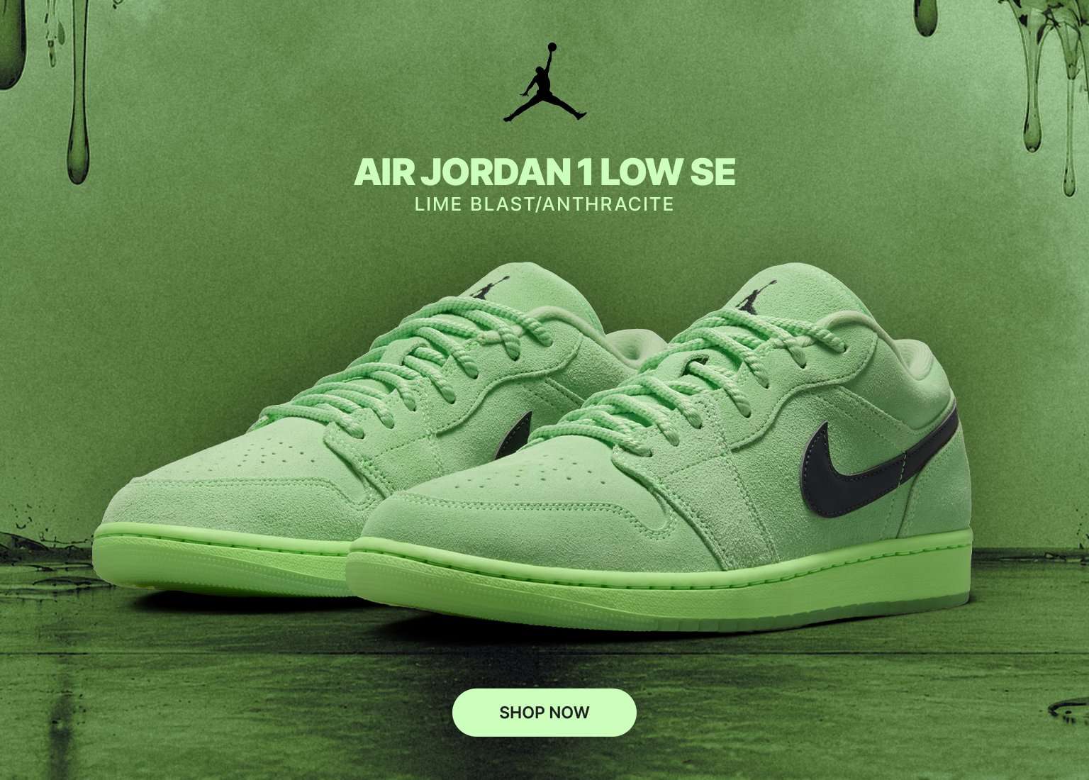 Air Jordan 1 Low SE sneakers in Lime Blast and Anthracite.