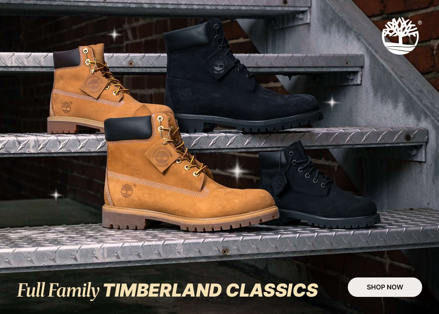 Full Family Timberland Classics. Two pairs of Timberland Boots on the stairs.