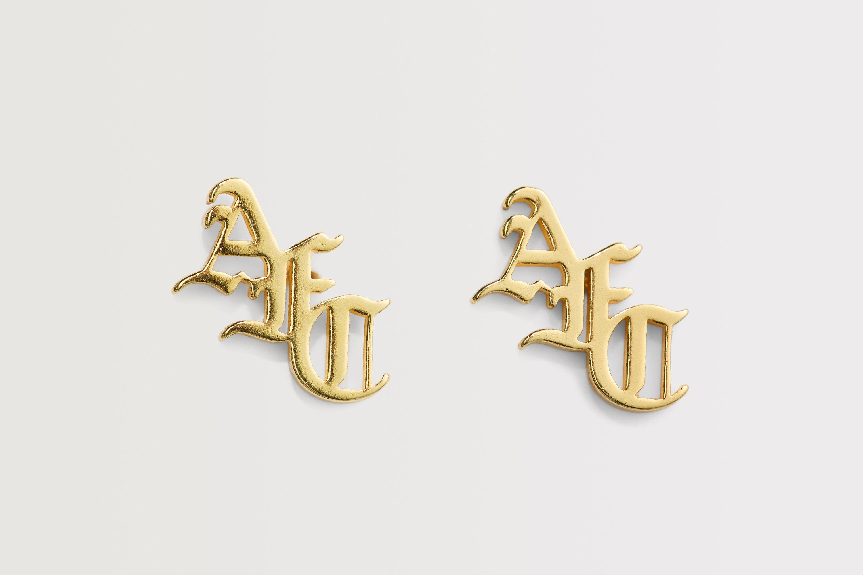 Arsenal 18ct Gold Plated Silver Gothic AFC Monogram Earrings | Official ...