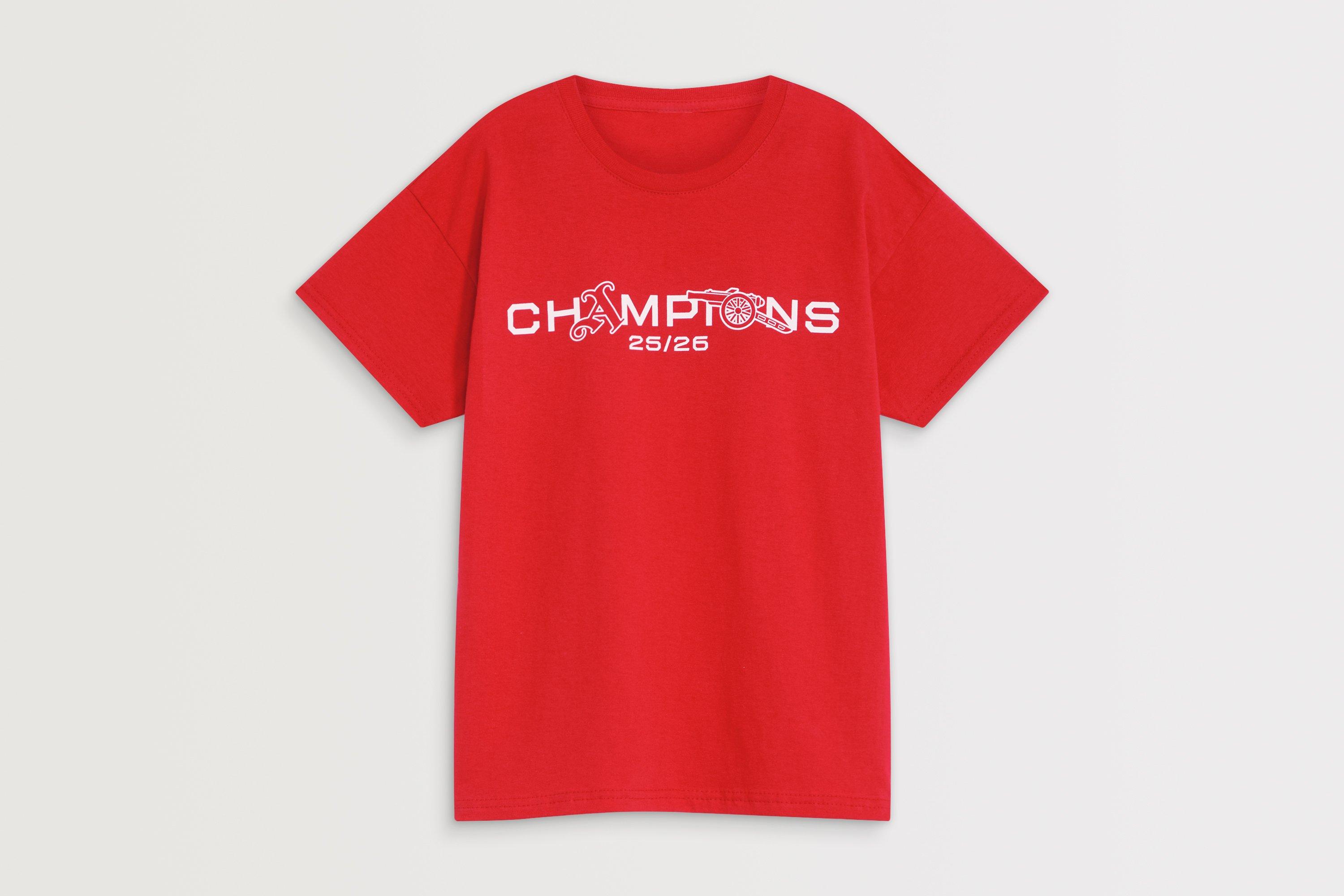 Arsenal Kids Champions Squad 25/26 Red Crew T-Shirt | Official