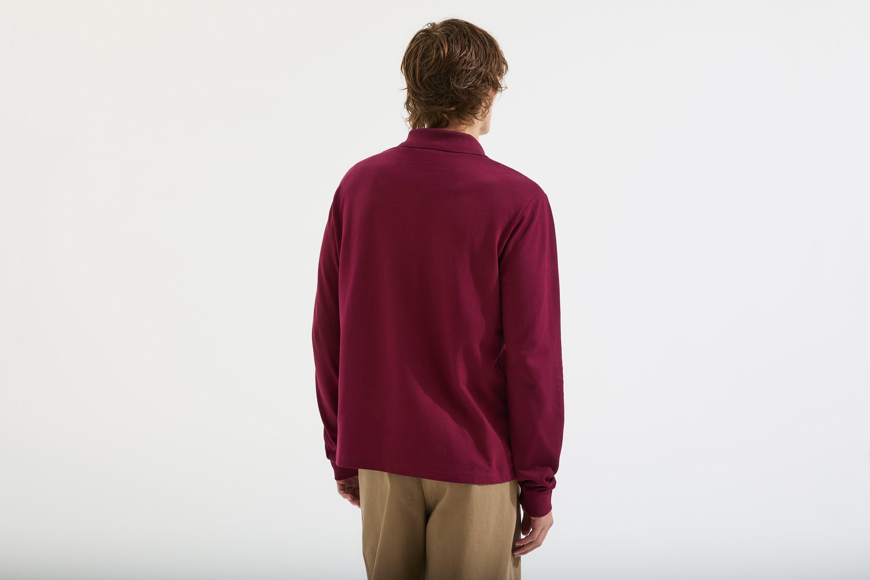 Arsenal Essentials Burgundy Split Long Sleeved Polo Shirt