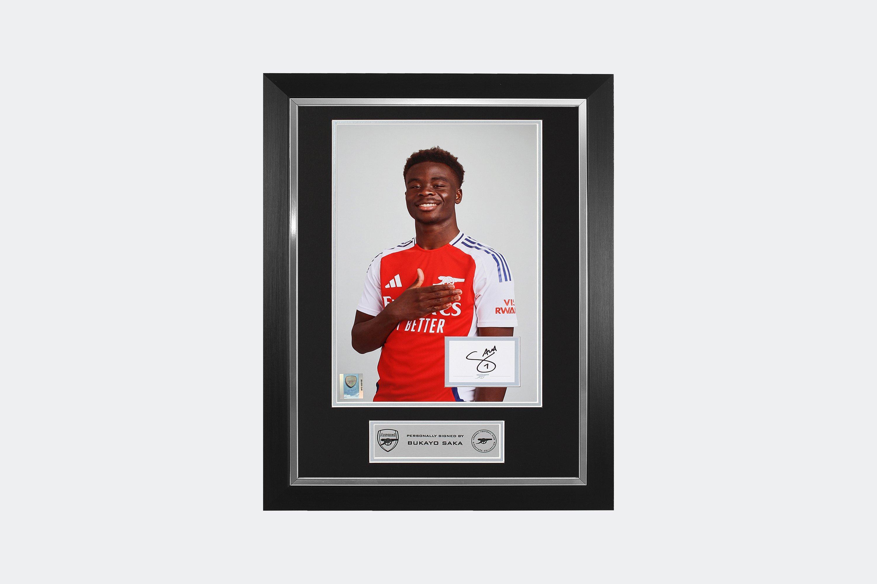 Arsenal 24/25 Framed Signed SAKA Chest Print | Official Online Store