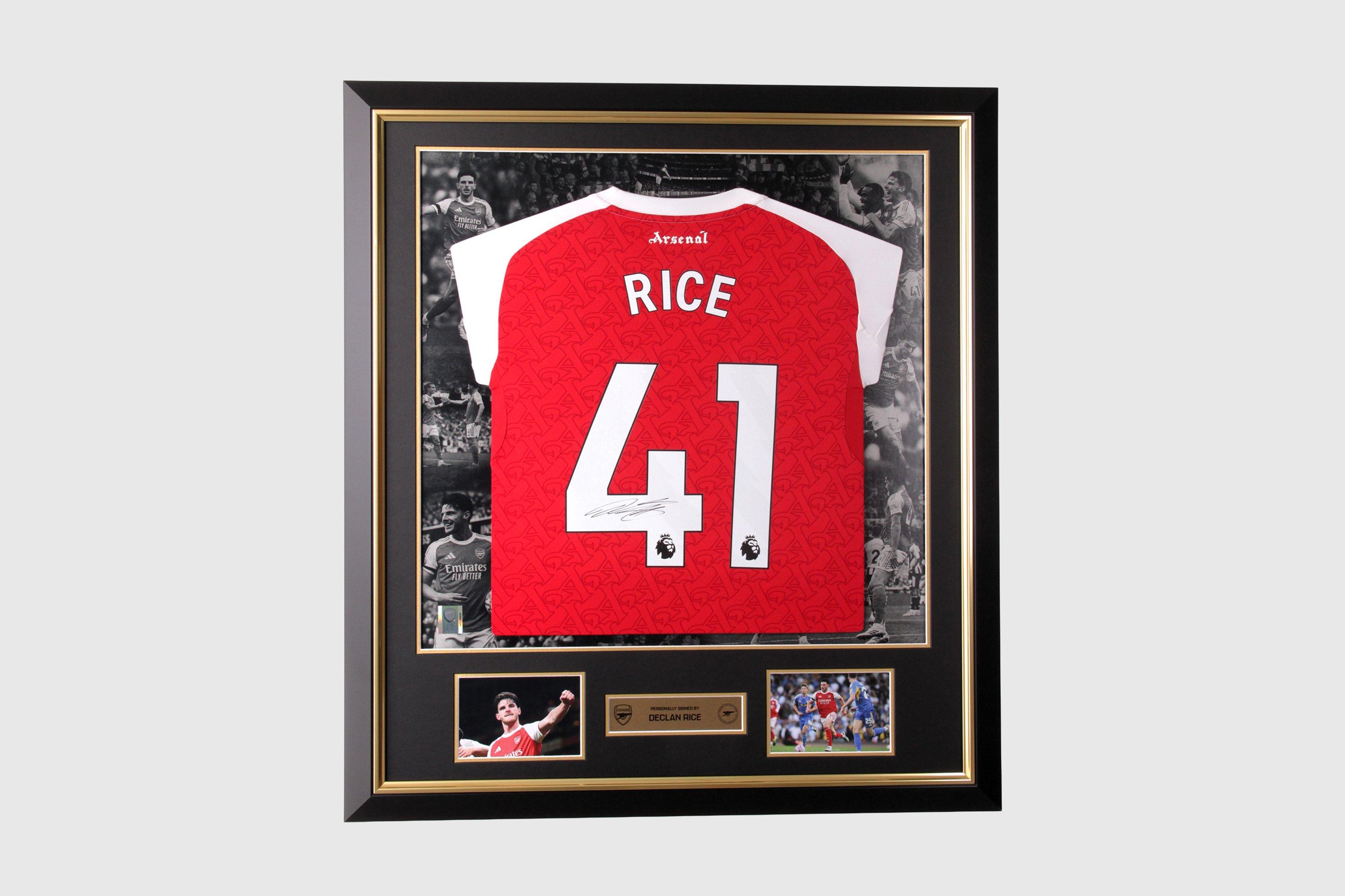 Arsenal 25/26 Rice Framed Signed Home Shirt | Official Online Store