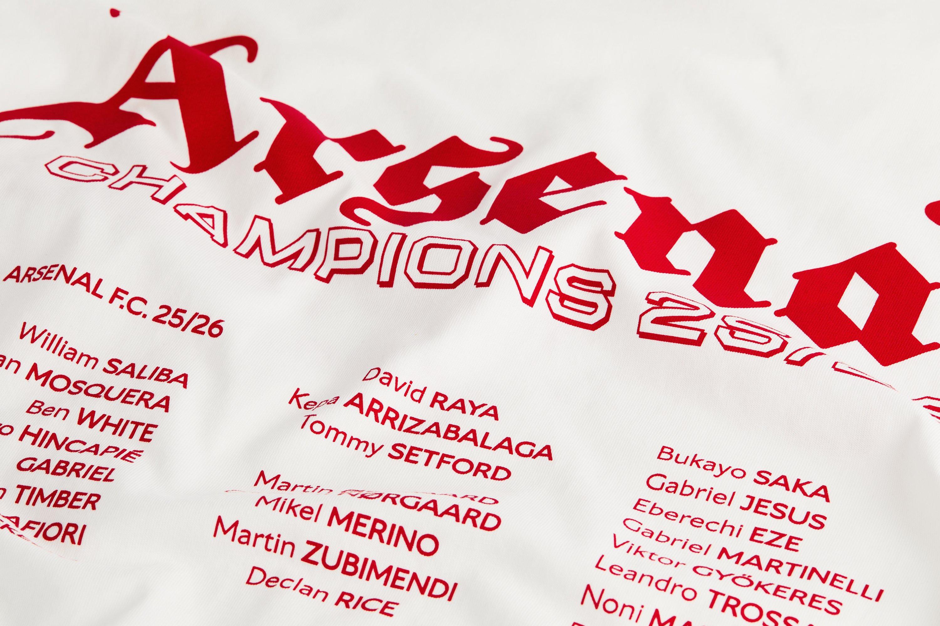 Arsenal Champions Squad 25/26 White Crew T-Shirt | Official Online