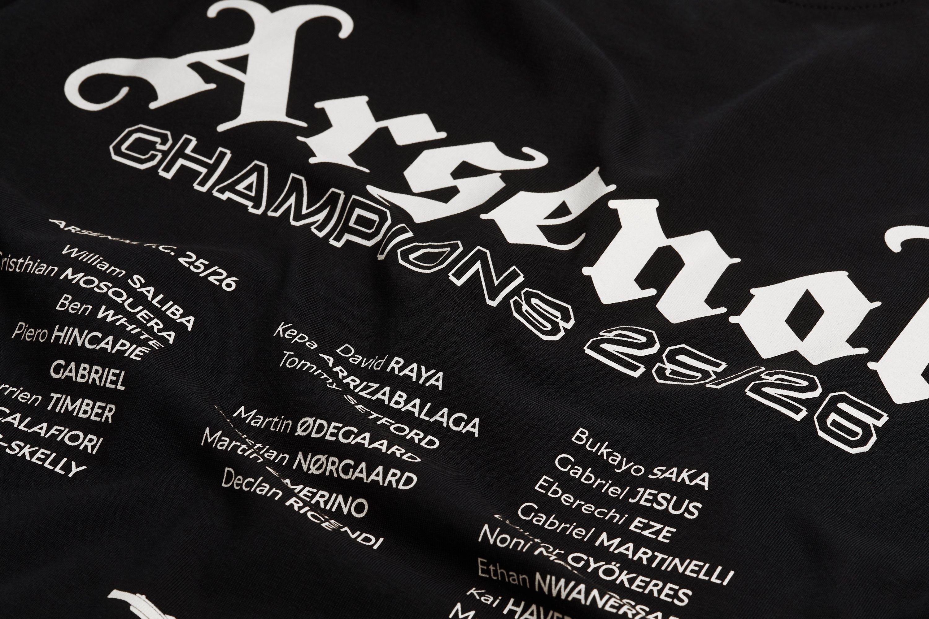 Arsenal Champions Squad 25/26 Black Crew T-Shirt | Official Online