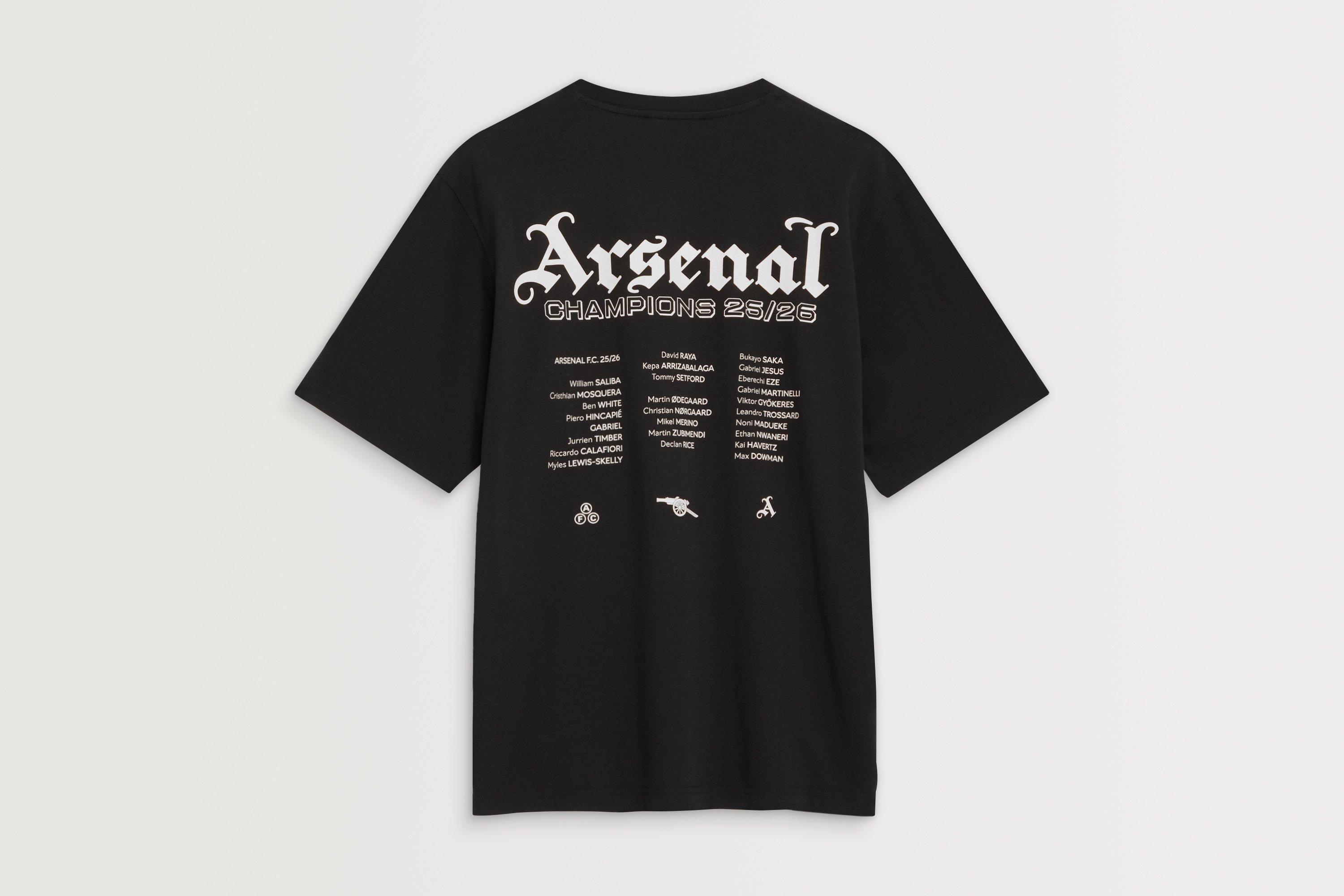 Arsenal Champions Squad 25/26 Black Crew T-Shirt | Official Online