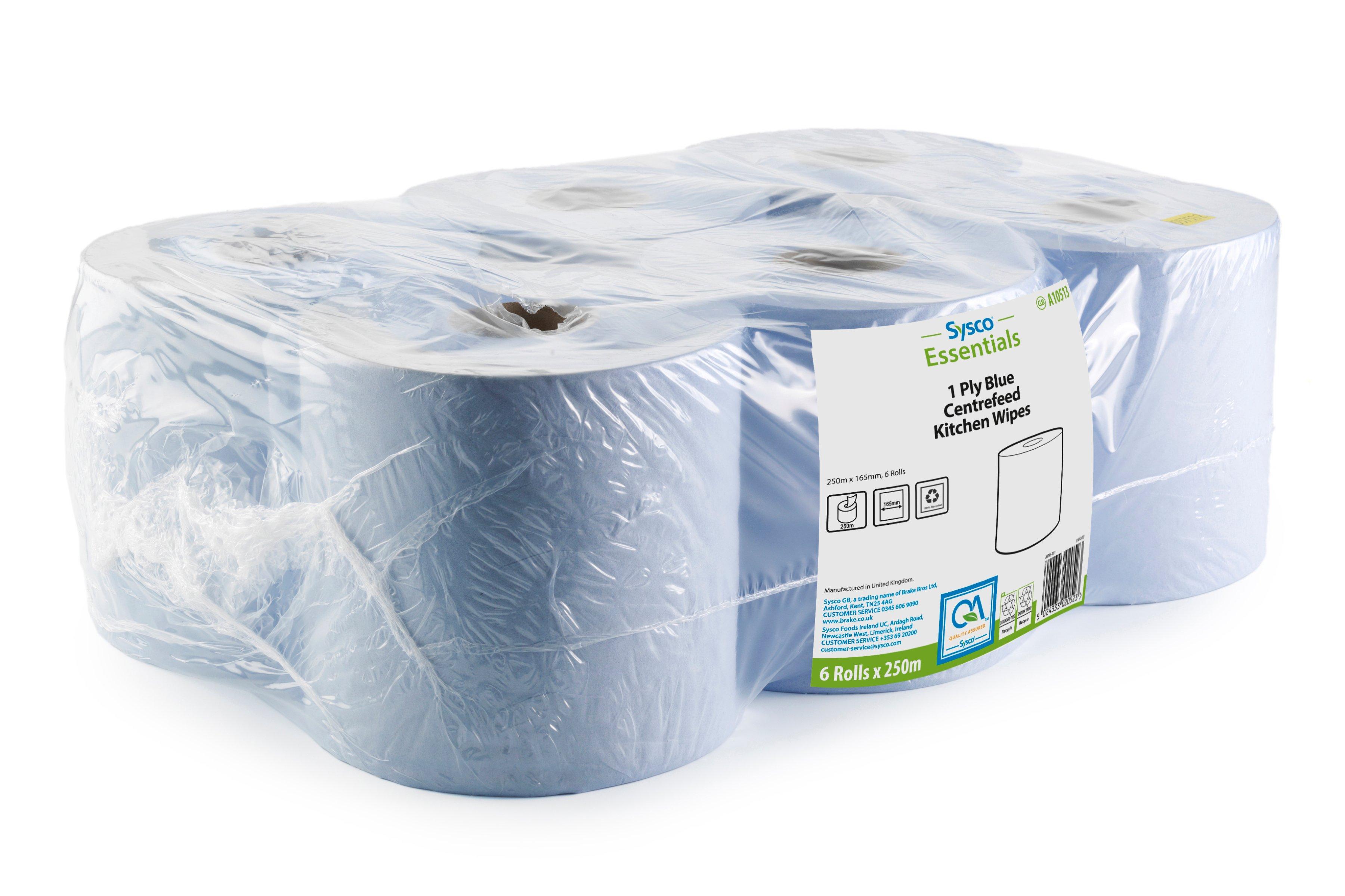 Sysco Essentials 1 Ply Blue Centrefeed Kitchen Wipes