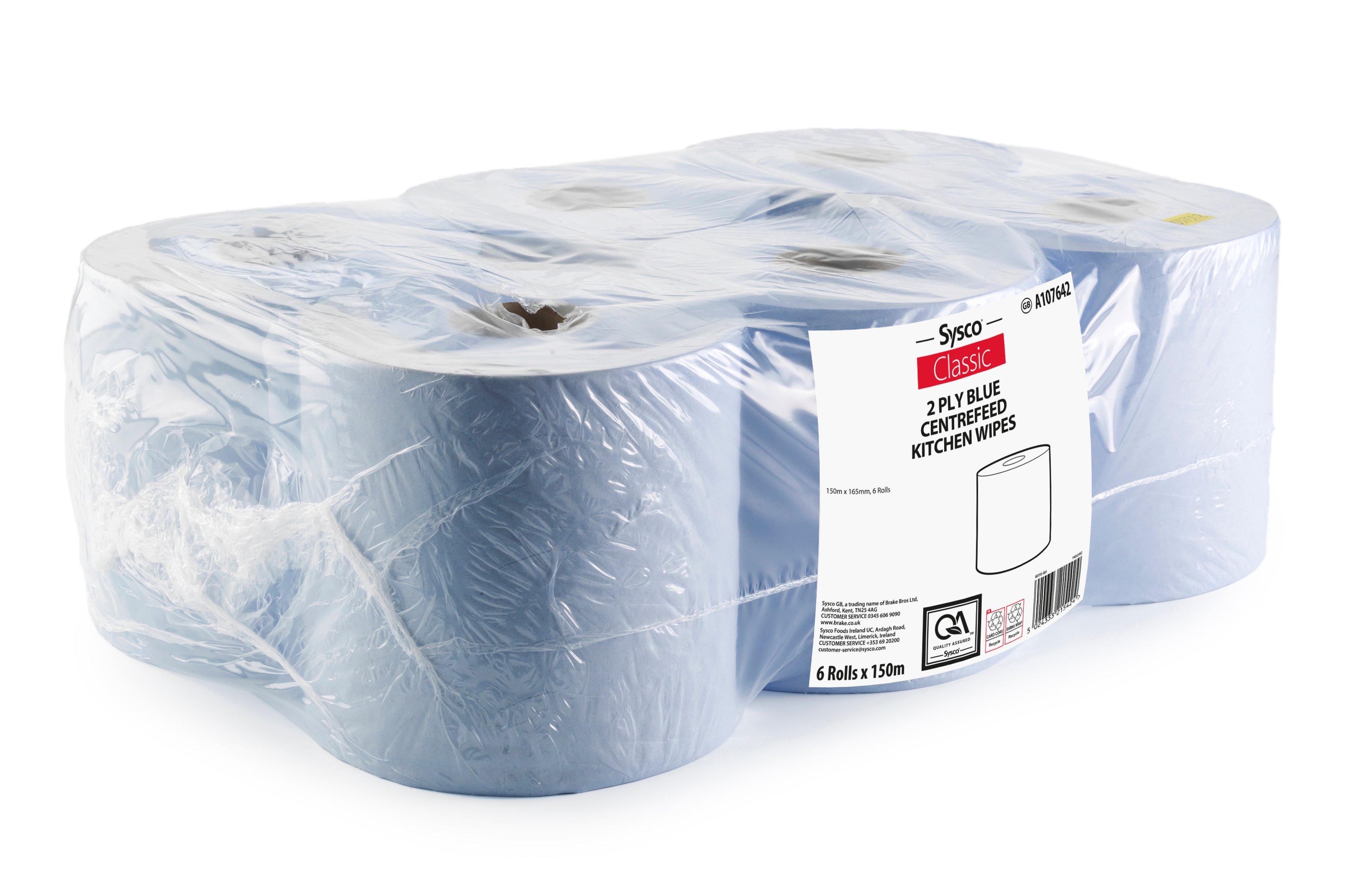 Sysco Classic 2 Ply Blue Centrefeed Kitchen Wipes