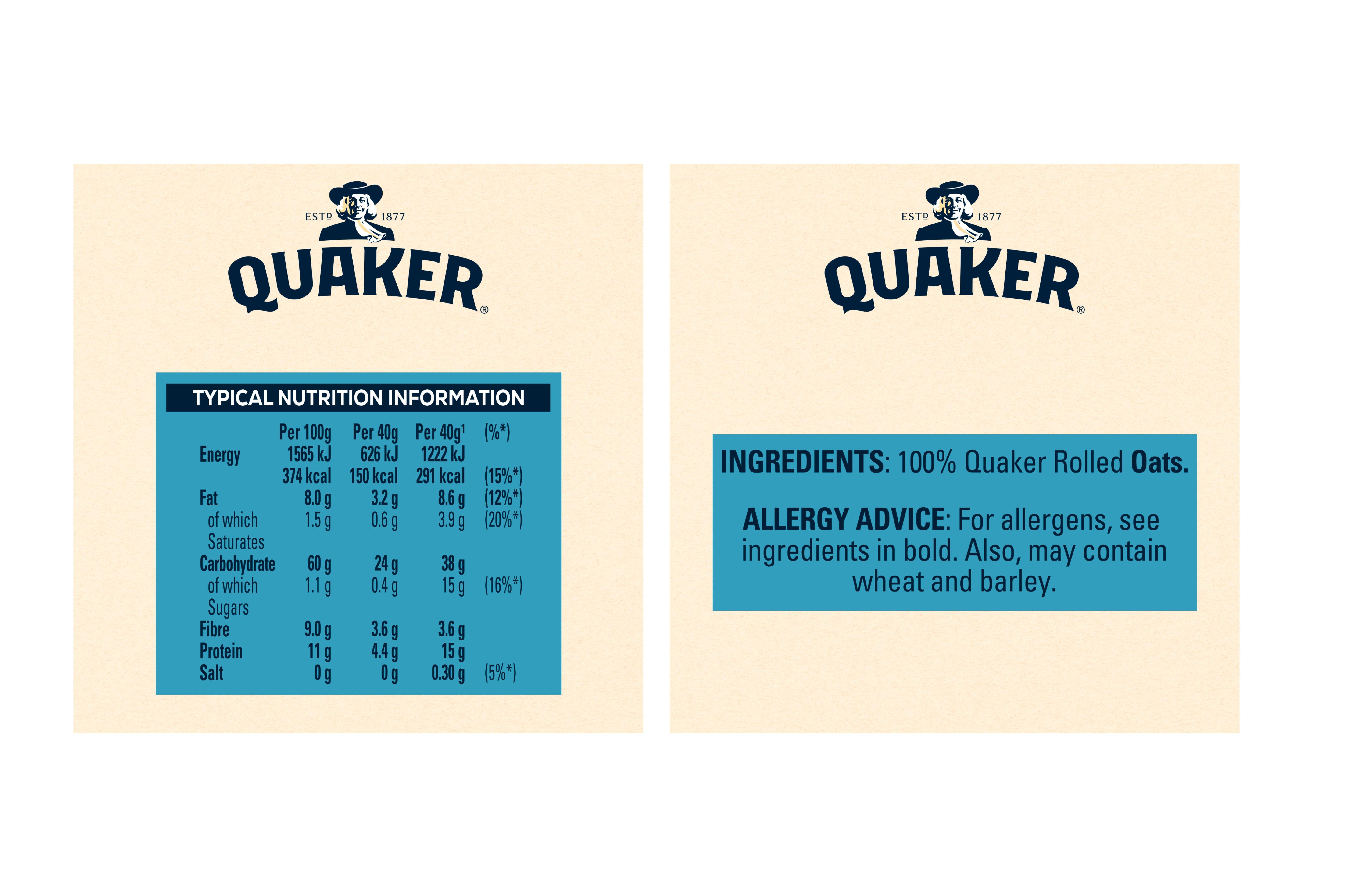Quaker Oats Oatmeal Nutrition Label