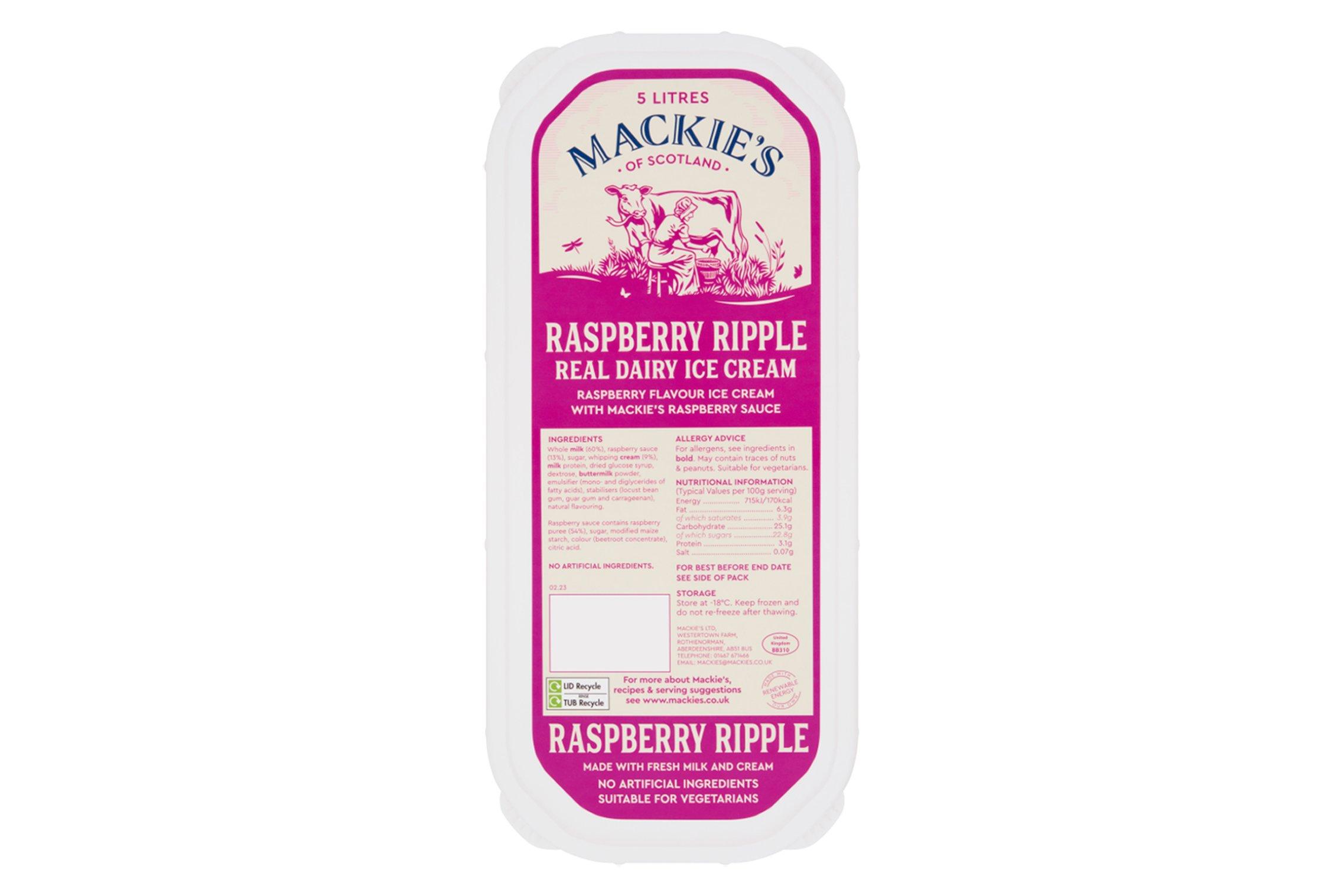 Mackie's of Scotland Raspberry Ripple Ice Cream 5 Litre