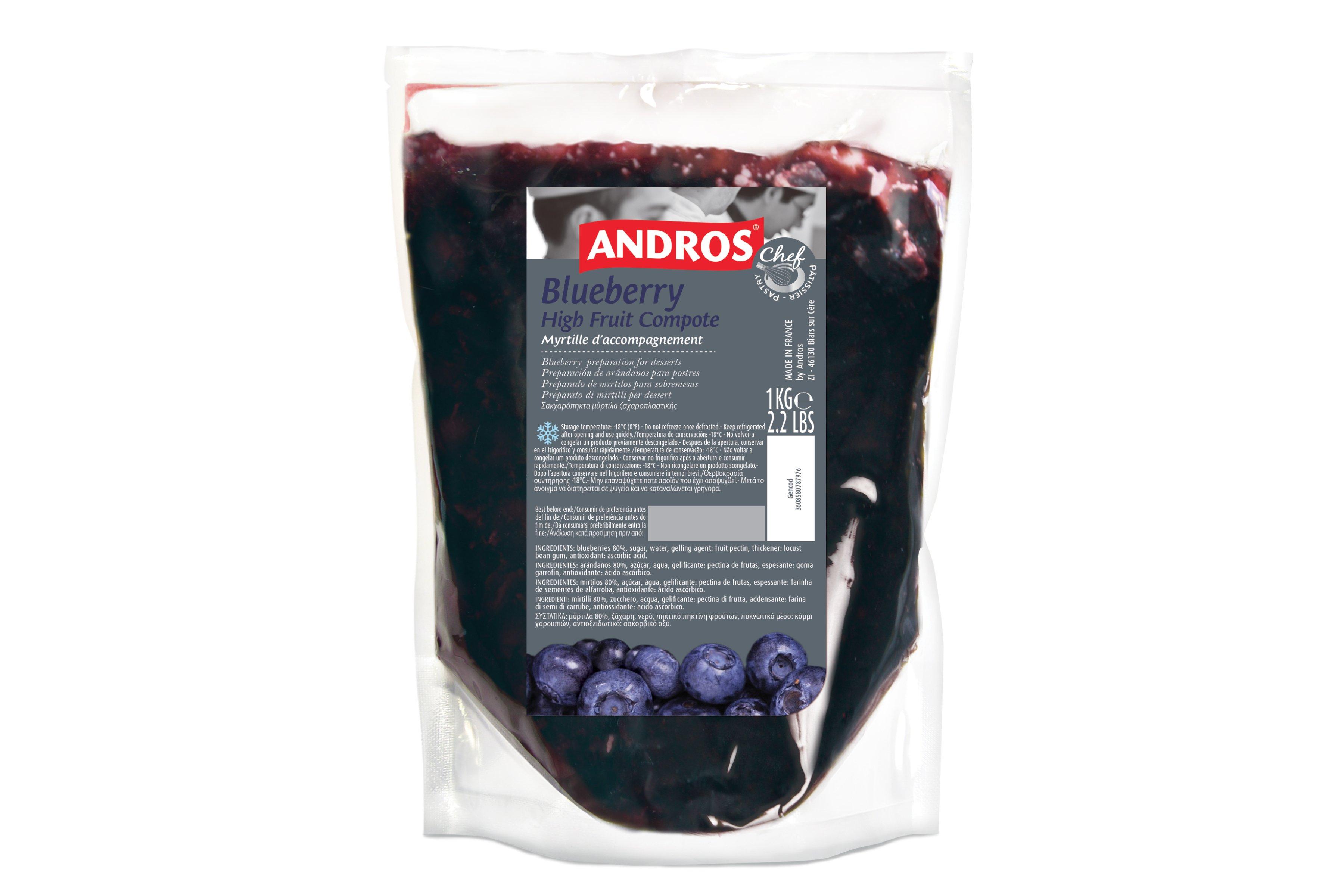 Frozen blueberries preparation for desserts 1kg Andros Chef