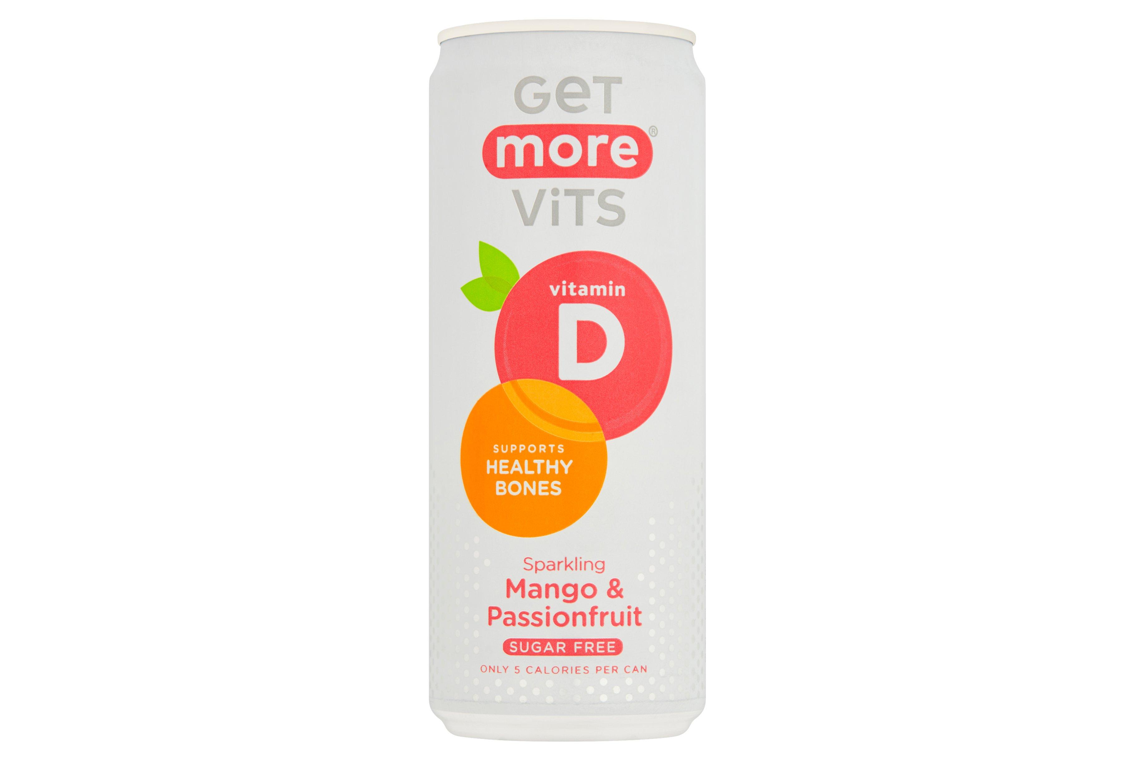 Get More Vitamin D Sugar Free Sparkling Mango & Passionfruit Drink 330ml
