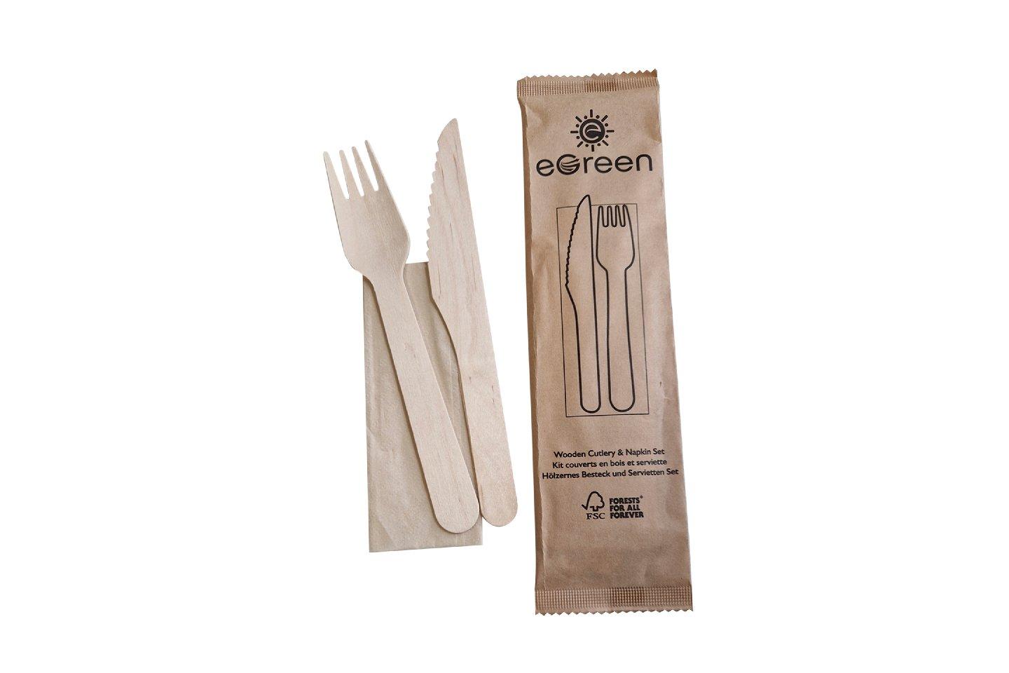 eGreen 3in1 Uncoated Fork, Knife, Napkin Kit