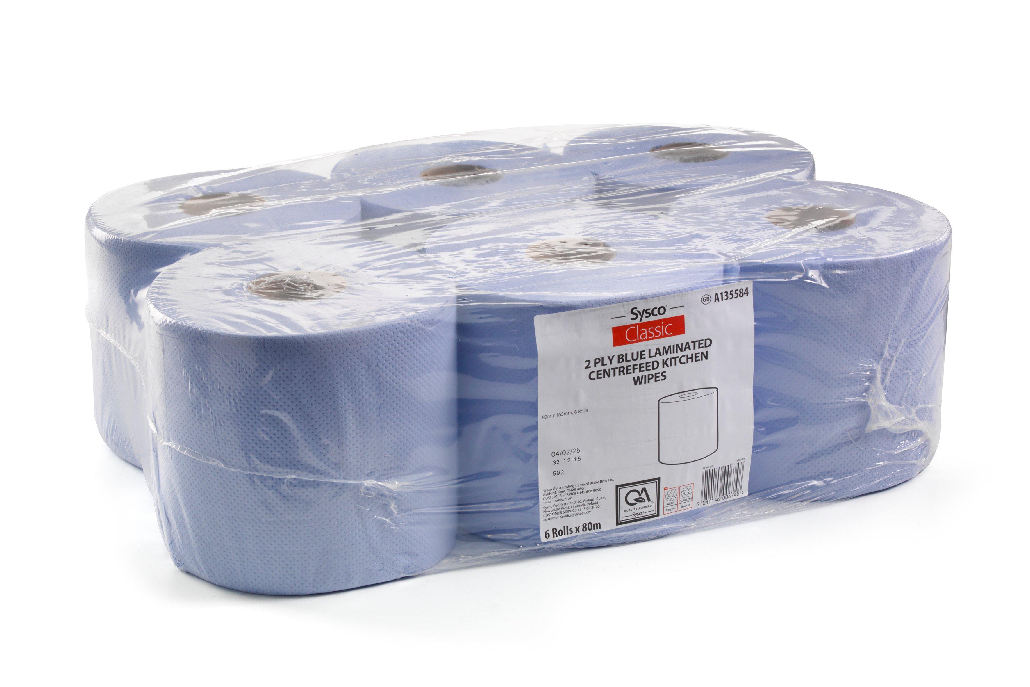 Sysco Classic 2 Ply Blue Laminated Centrefeed Kitchen Wipes