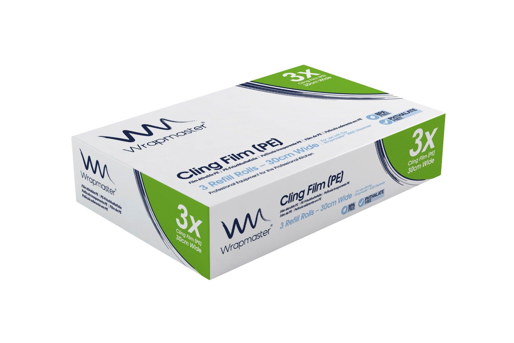 Wrapmaster 3000 PE Cling Film Refill Rolls - 30cm x 300m x 3