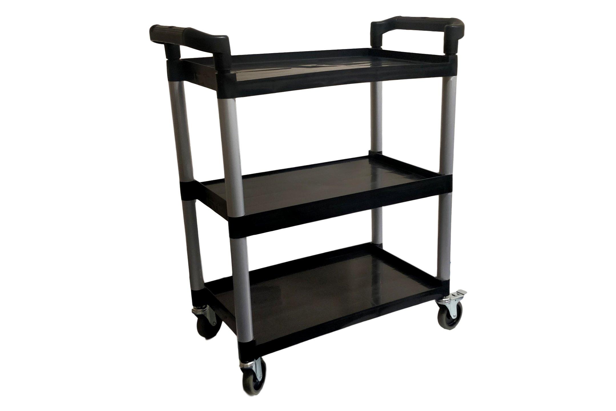 Genware 3 Tier Black Plastic Service Trolley