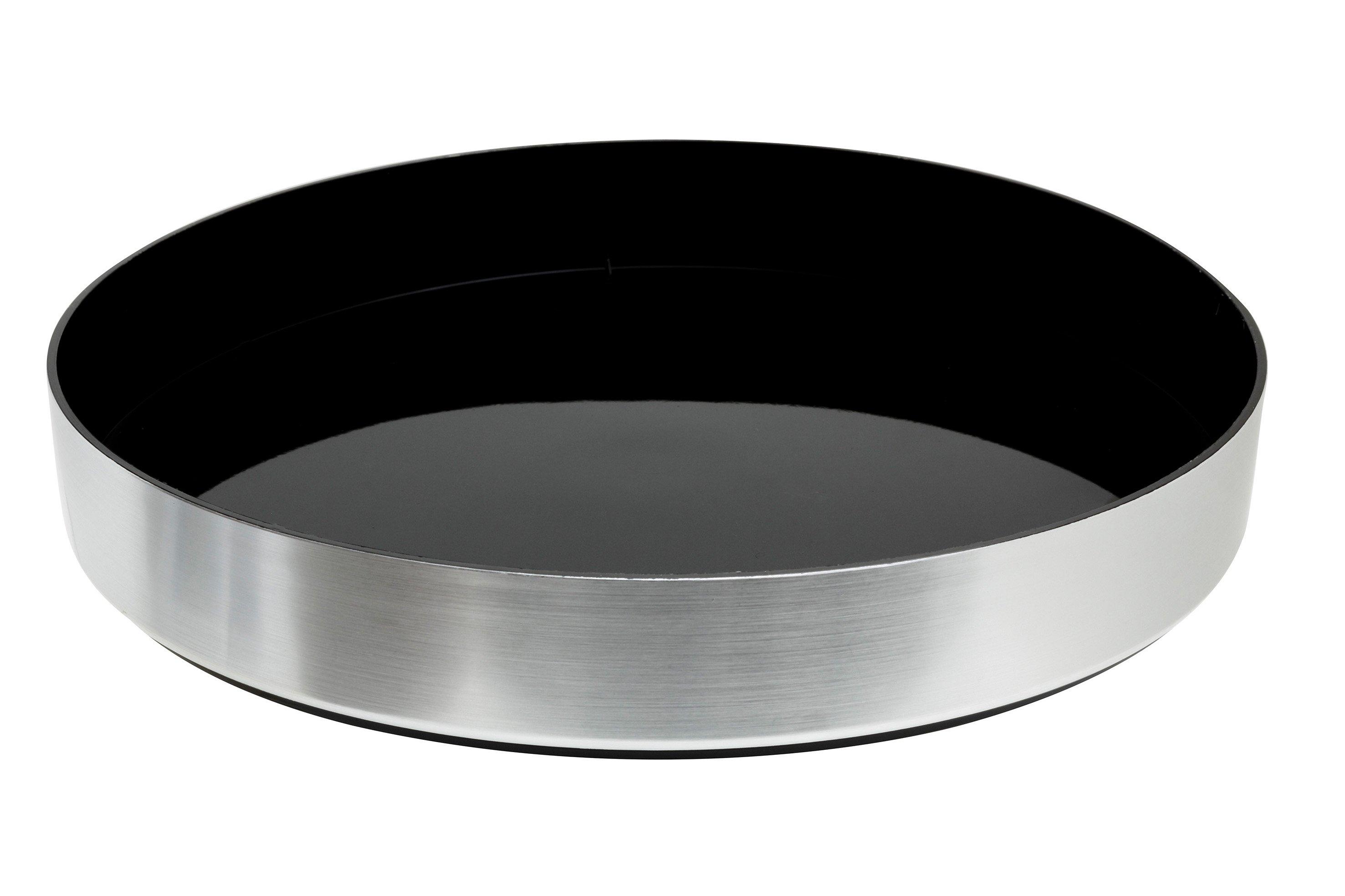 Non Slip Serving Tray Black with Brushed Aluminium Effect