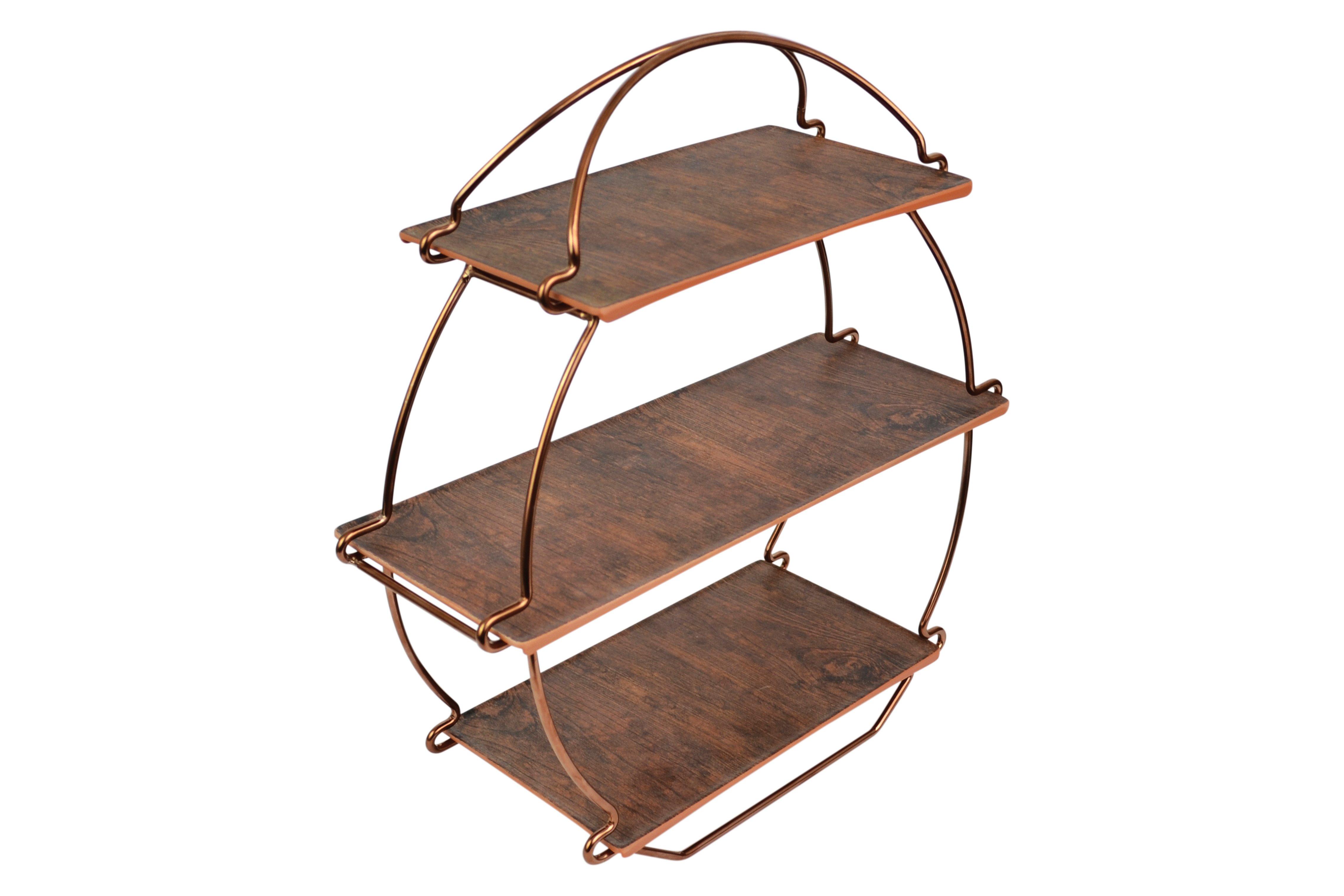 Copper Tea Stand with Rustic Wood Melamine Platters
