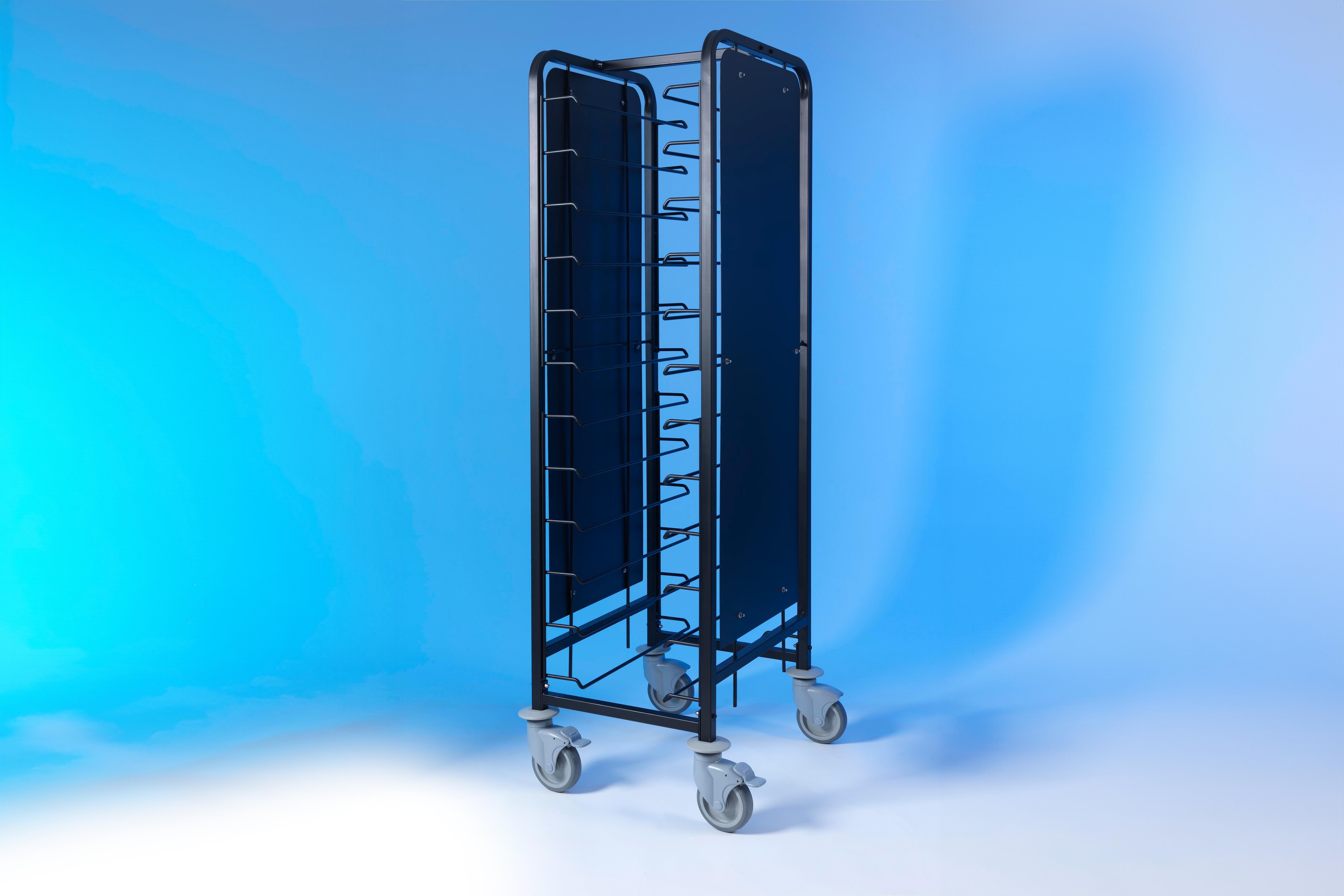 Black Epoxy Coated Tray Clearing Trolley 1 Bank of 12 Trays